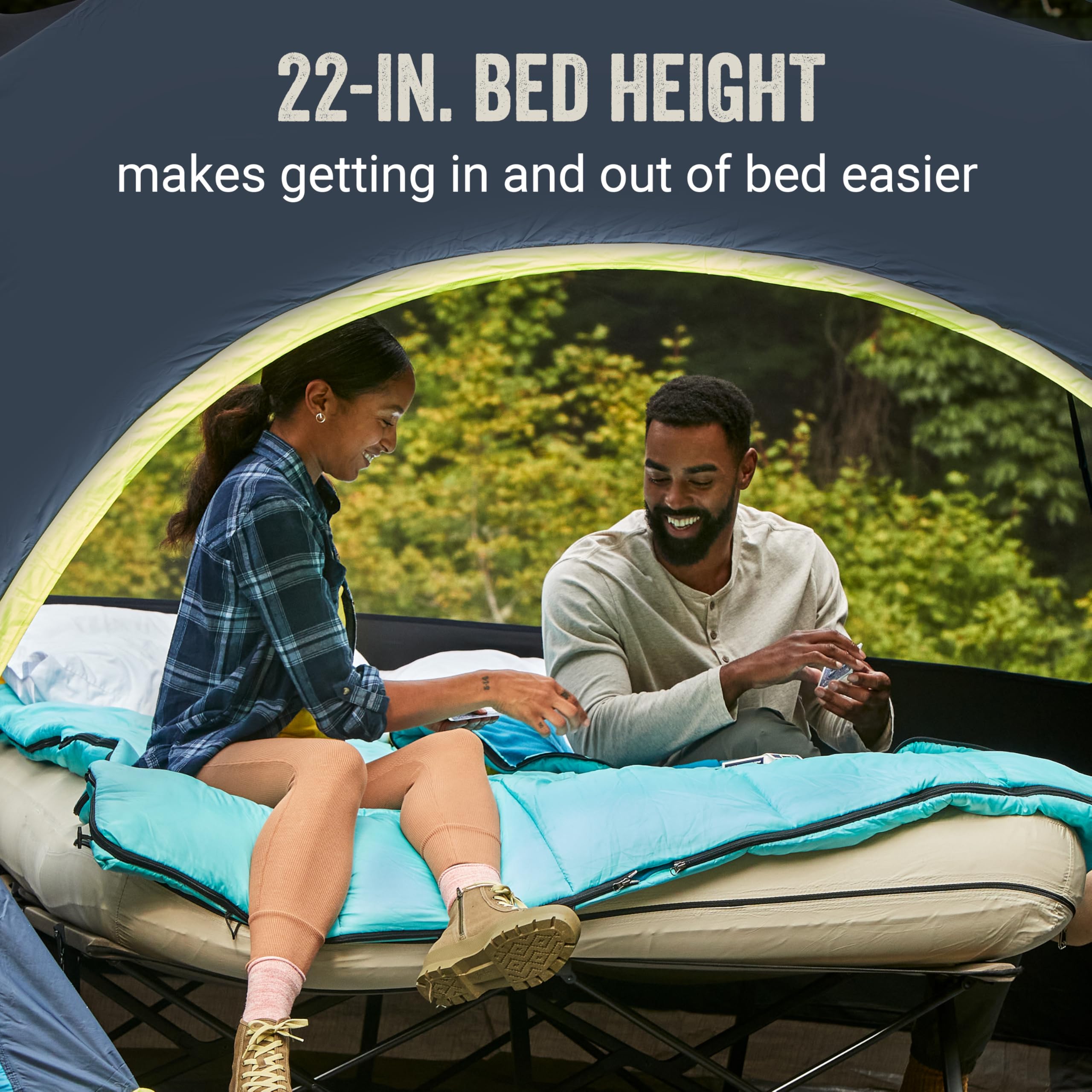 Queen-Size Coleman Airbed Cot Combination, Folding Air Mattress with Steel Frame & Side Table, Battery Pump Included, Great for Camping, Lounging, Elevated Sleeping, Guests, & More