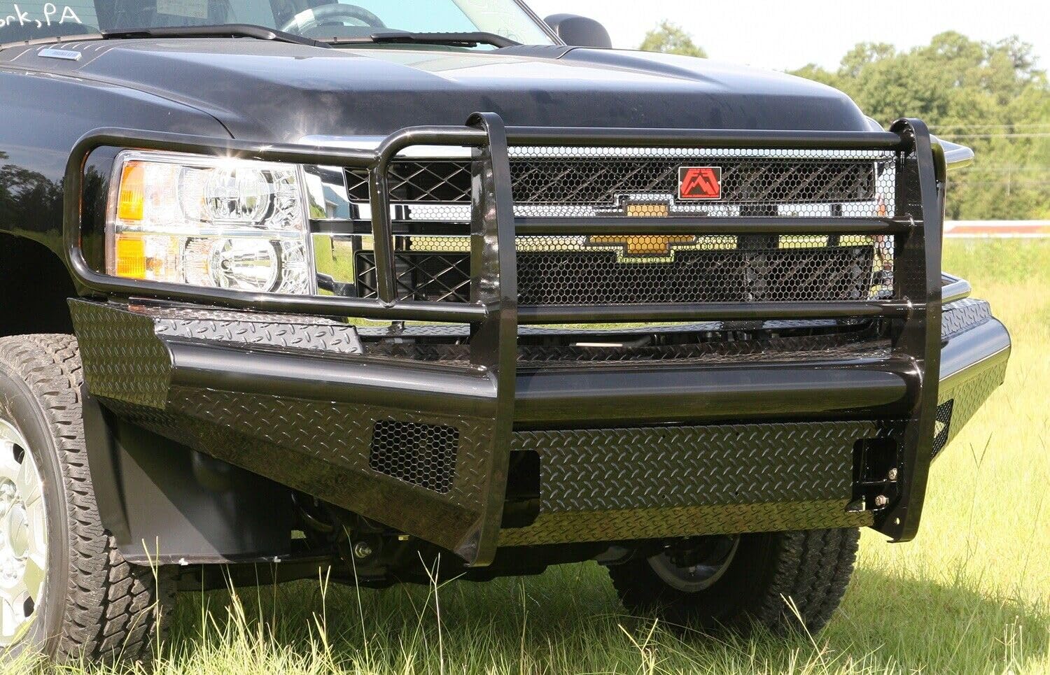 Black Steel Front Ranch Bumper Fab Fours CH11-S2760-1 2 Stage Black Powder Coated w/Full Grill Guard Incl. Light Cut-Outs