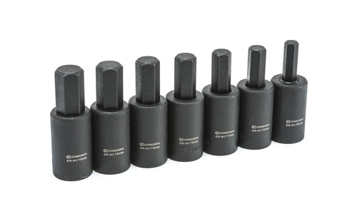 Crescent 1/2" Drive Hex Bit Impact Metric Socket Set 7 Piece - CIMBS12, Black