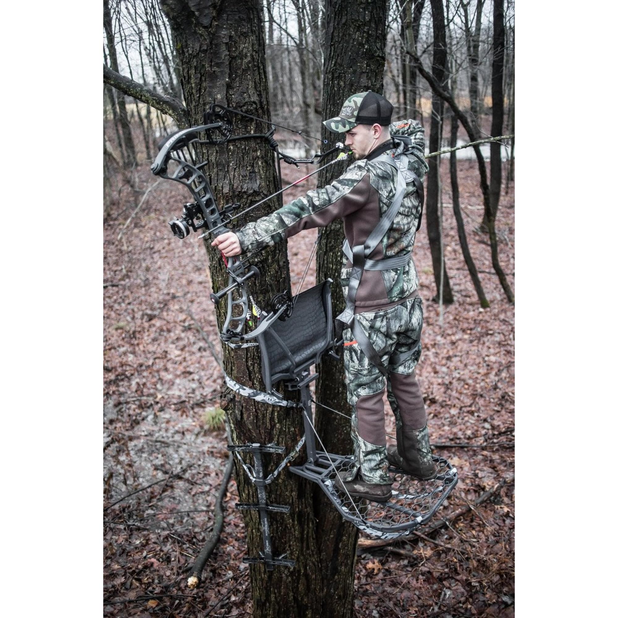 Hawk Hang On CRUZR, Tree Stand Hunting Gear with Lumbar MeshComfort Seat and All-Welded Platform, Foot Rest for Mobile Hunters, 34 x 24 Inch