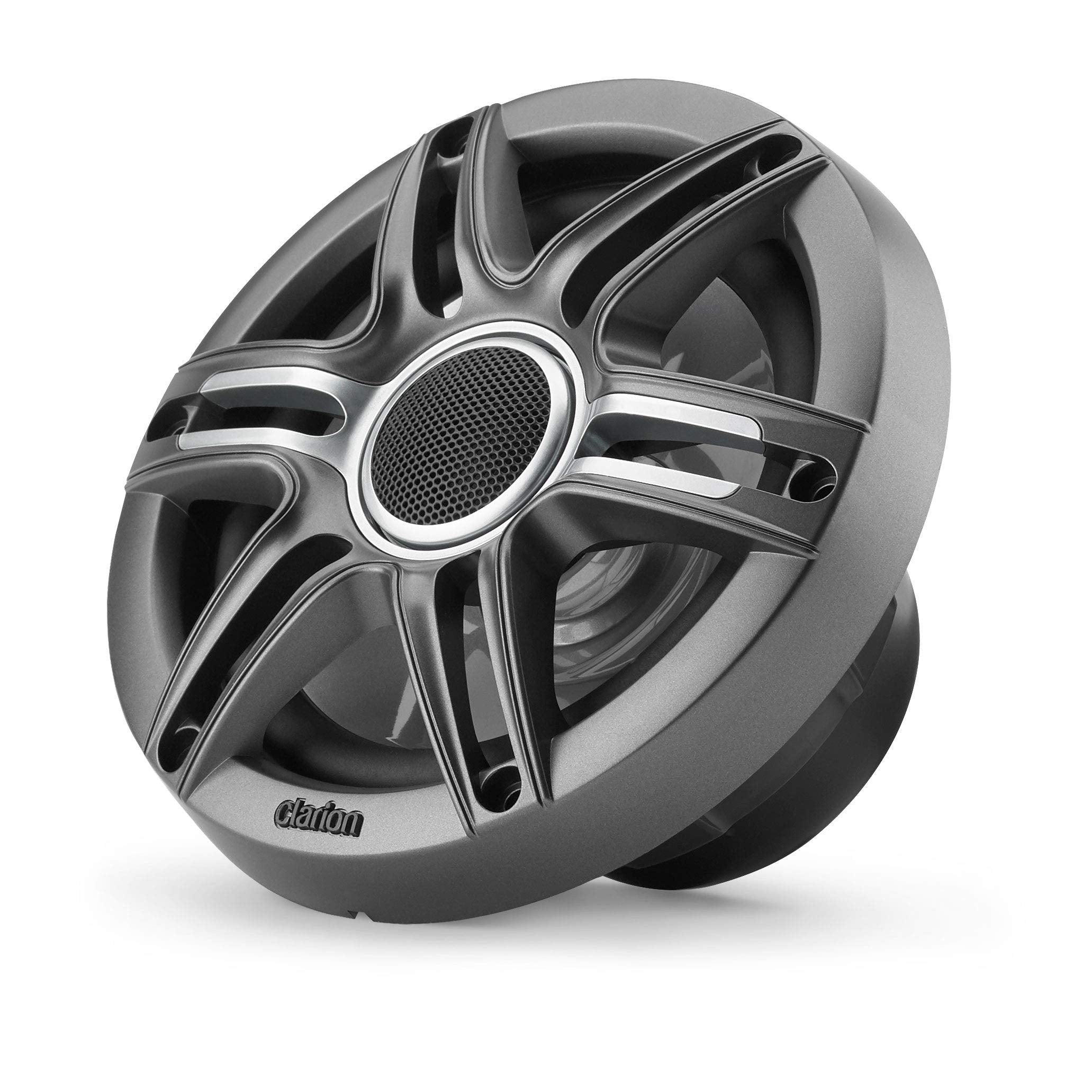 Clarion 6.5-inch CMSP-651-SWG Premium Coaxial Marine Speakers, 50W RMS, with White & Gray Metallic Grilles