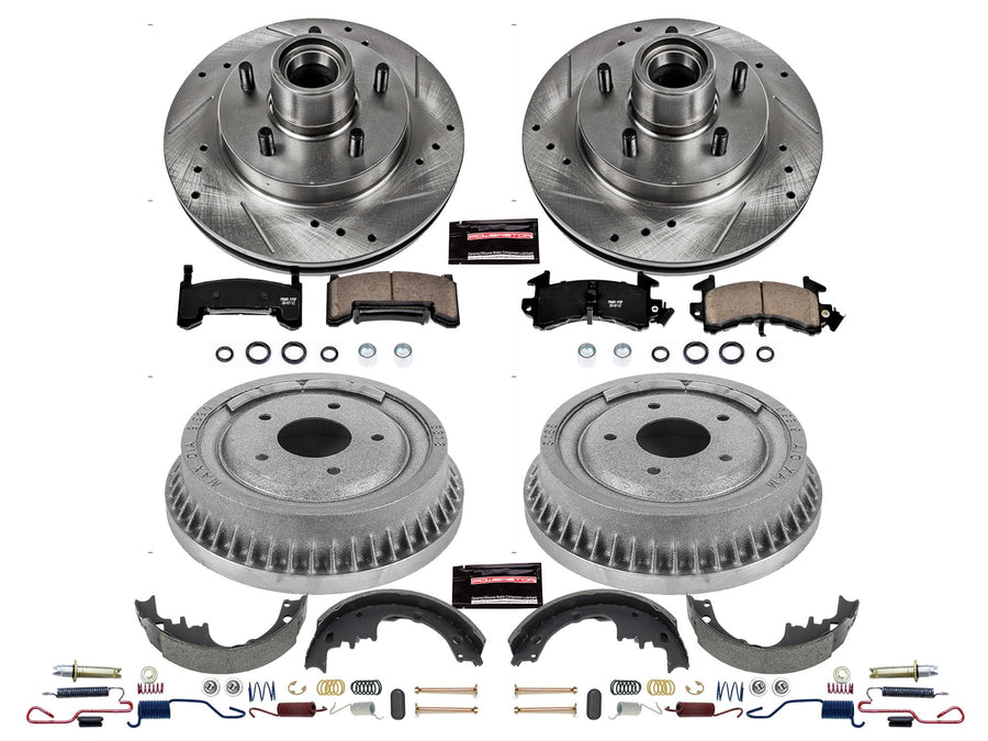 Power Stop K15025DK Z23 Carbon Fiber Brake Pads Front and Rear with Drilled & Slotted Brake Drums Kit For Chevrolet LLV 1987-1988 [Model Specific]