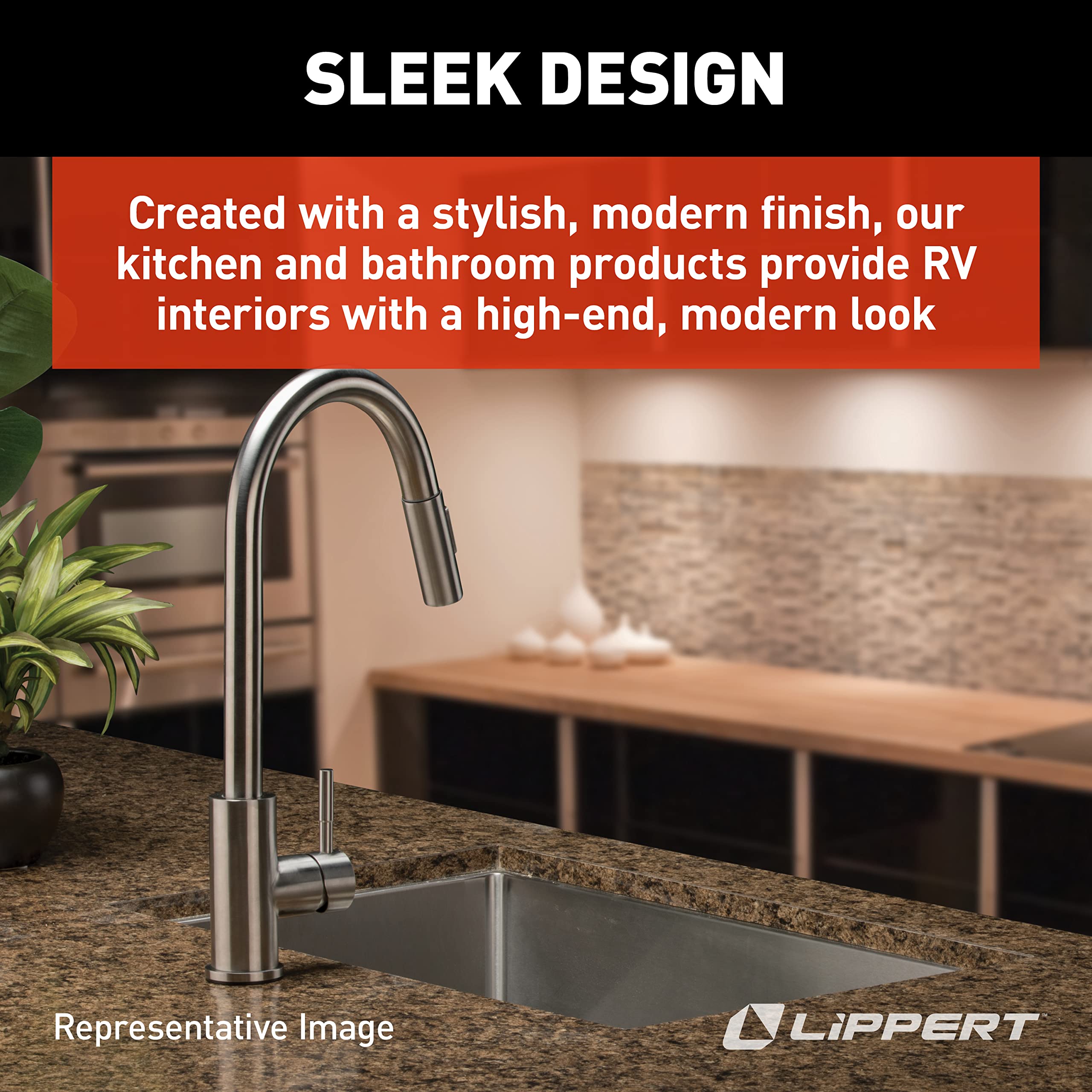 Lippert Components Bullet Pull-Down Kitchen Faucet with Flow Max Toggle Stream/Spray Options, 304-Grade Stainless Steel Construction for Residential Homes or RV Kitchens - 719333