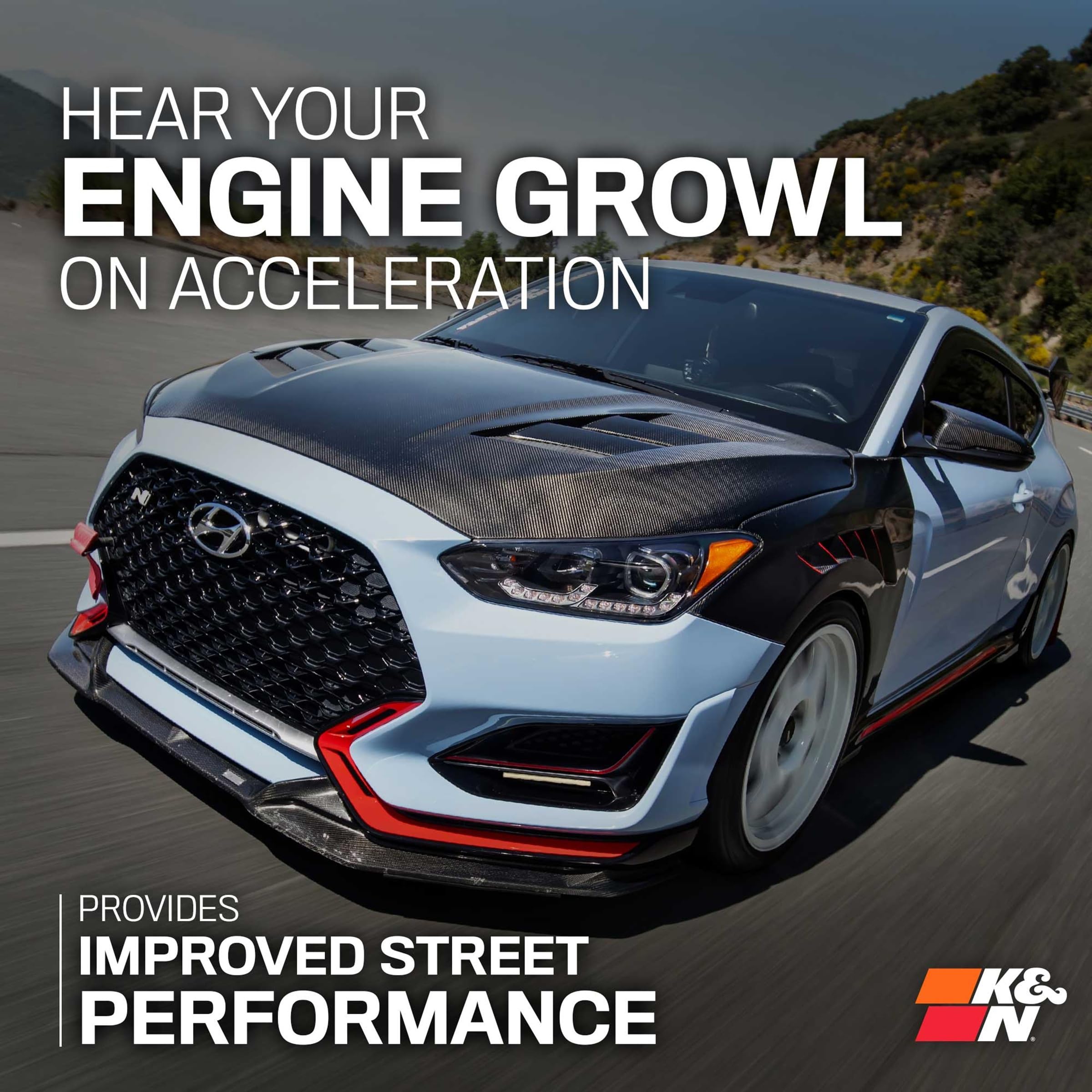 K&N High-Flow Cold Air Intake System: Increase Performance & Acceleration, Compatible with 2020-2022 Hyundai Veloster N, 77-1019KC