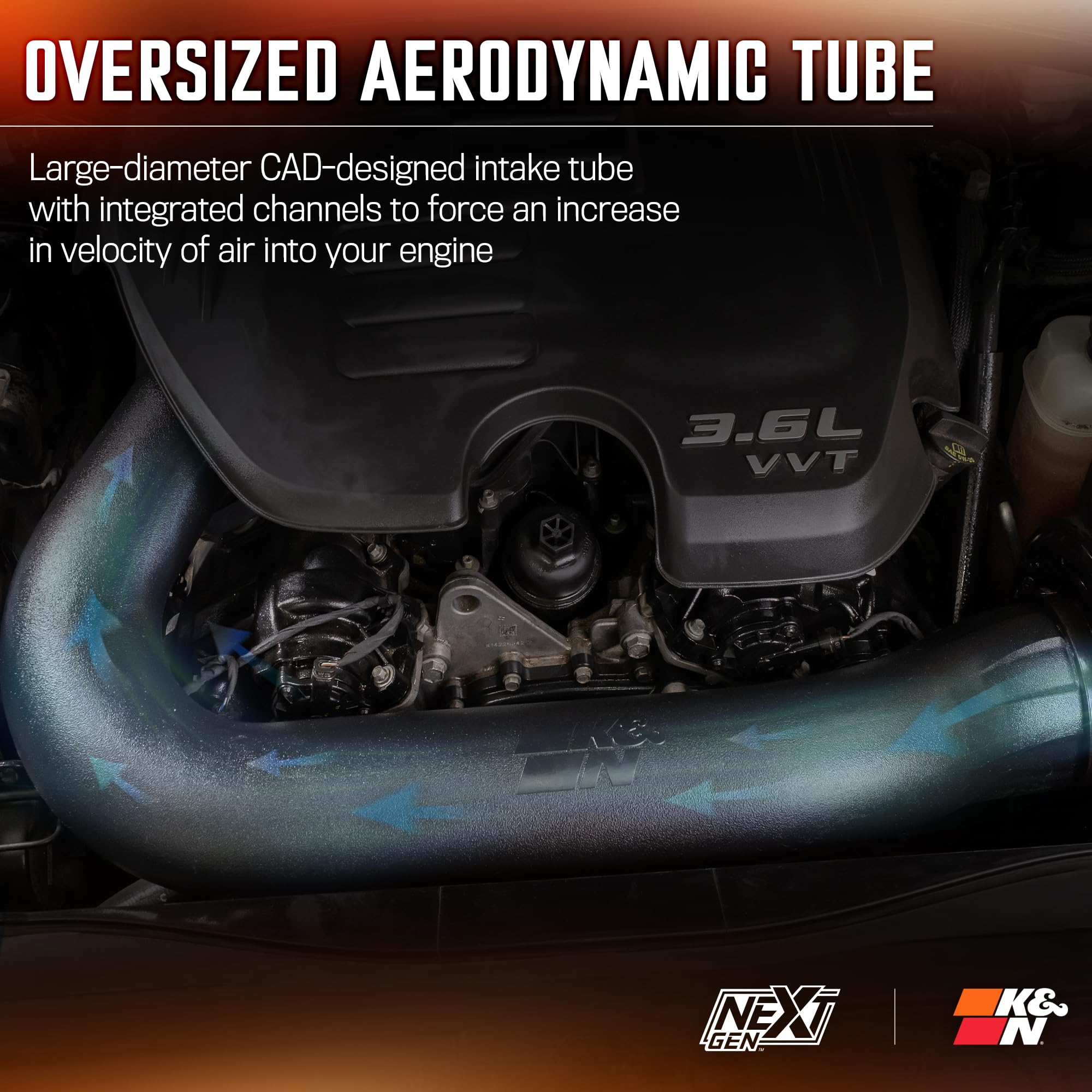 NextGen K&N Cold Air Intake System: High-Flow Cotton Filter: Compatible with 2011-2023 Dodge/Chrysler: Challenger, Charger, 300, 300C, 50-2544