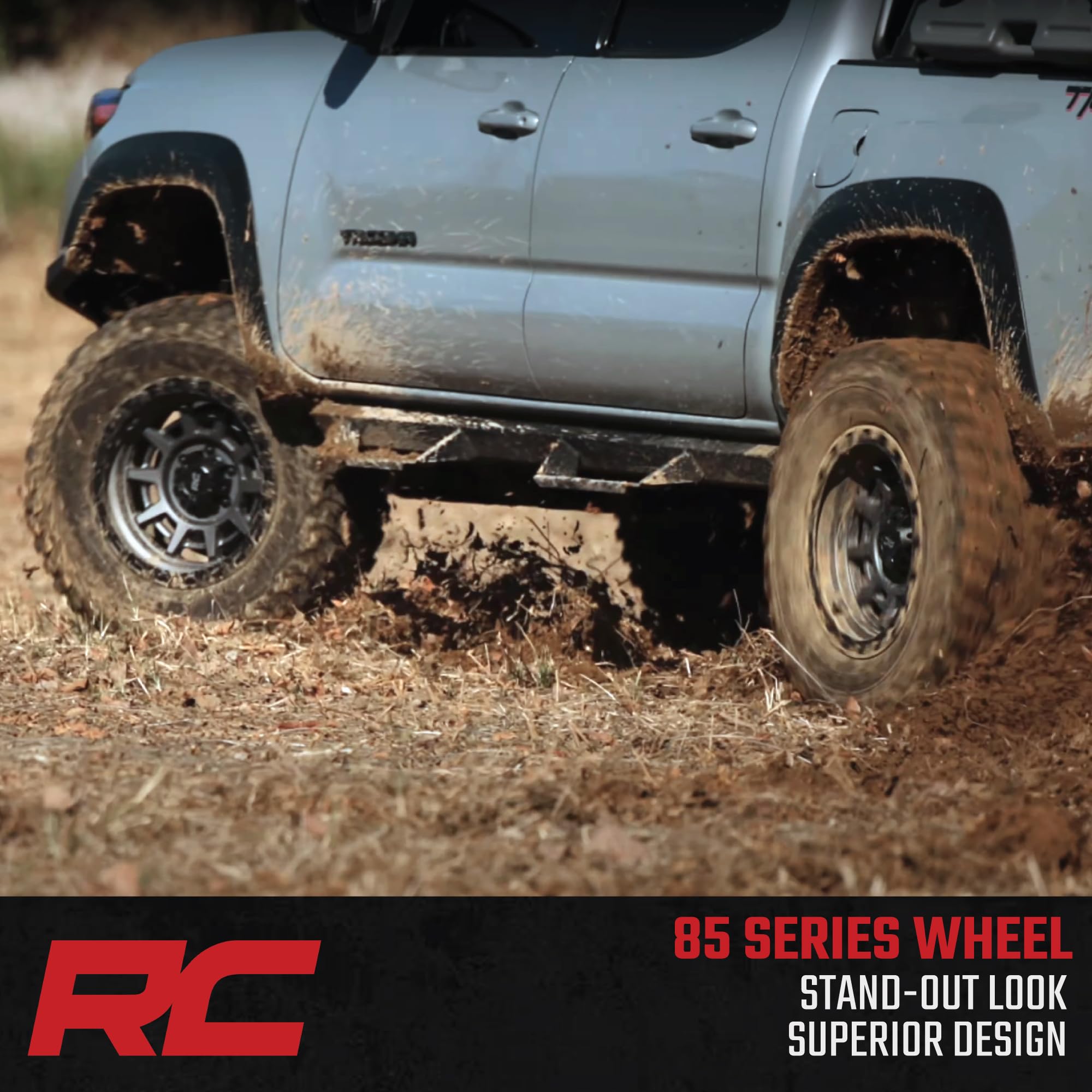 Rough Country One-Piece 85 Series Aluminum Wheel with Simulated Beadlock - 17x9, 5x5" Bolt Pattern, 12mm Offset, Gunmetal Gray/Black