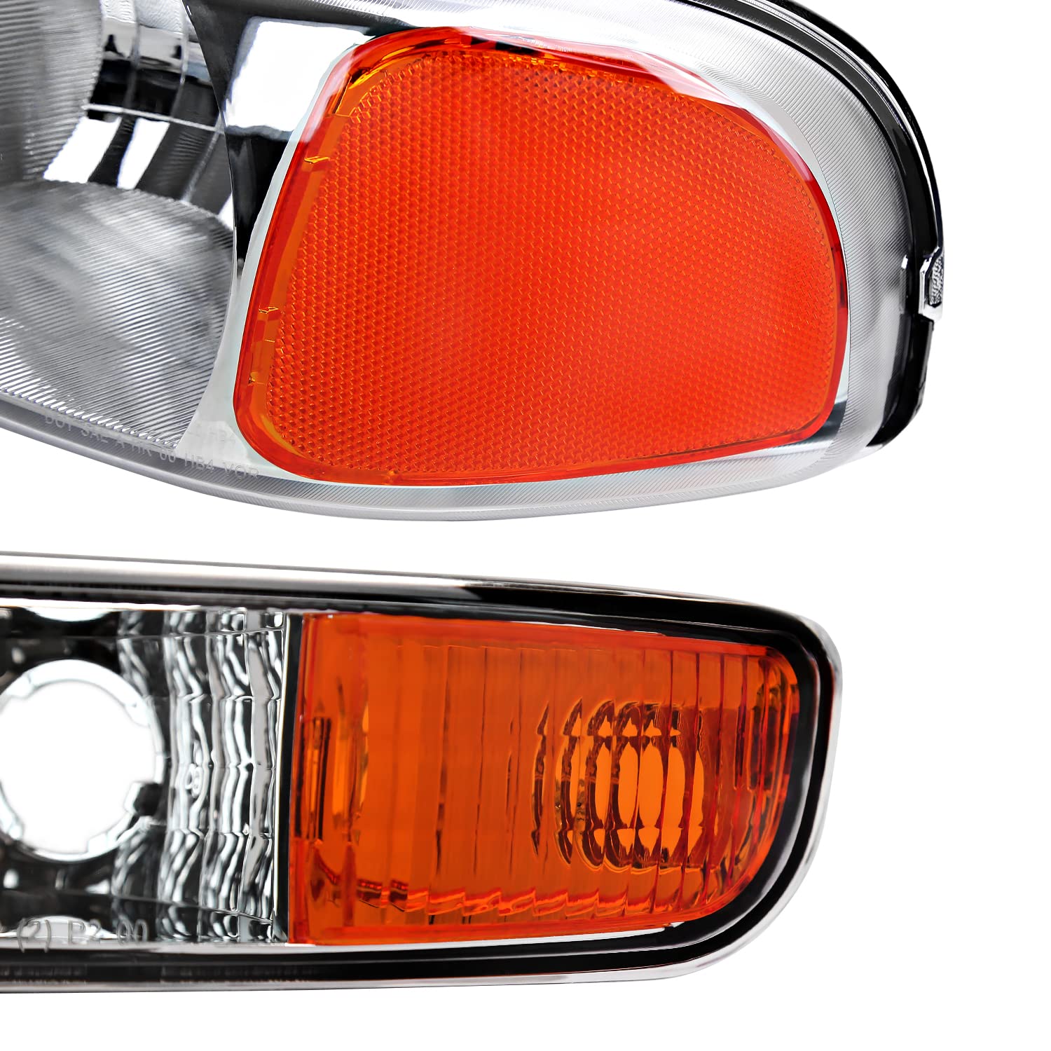 Chrome Headlights + Bumper Lights SPEC-D TUNING Compatible with 1999-2006 GMC Sierra 1500 2500 3500, Left + Right Pair Headlamp Assembly