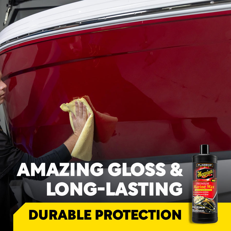 Meguiar’s Premium Flagship Marine Wax, M6332, Easy-to-Use Boat Polish and Wax that Removes Swirls, Scratches, and Oxidation While Adding Long-Lasting Protection, Gifts for Car Lovers, 32 Oz