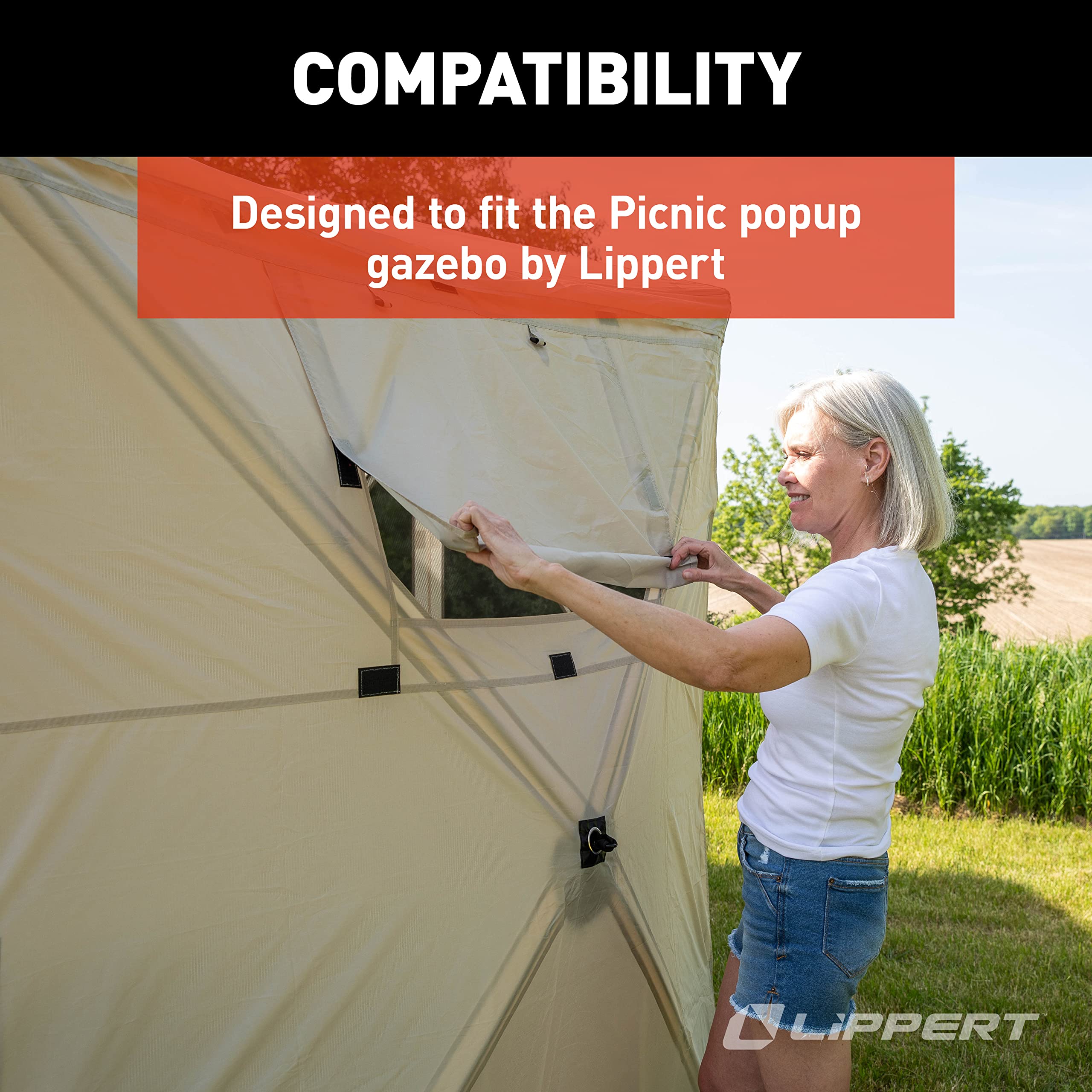 Lippert Gazebo Picnic and Camping Tent Wind Panels, Side Walls for Privacy, Brown (2021123290)