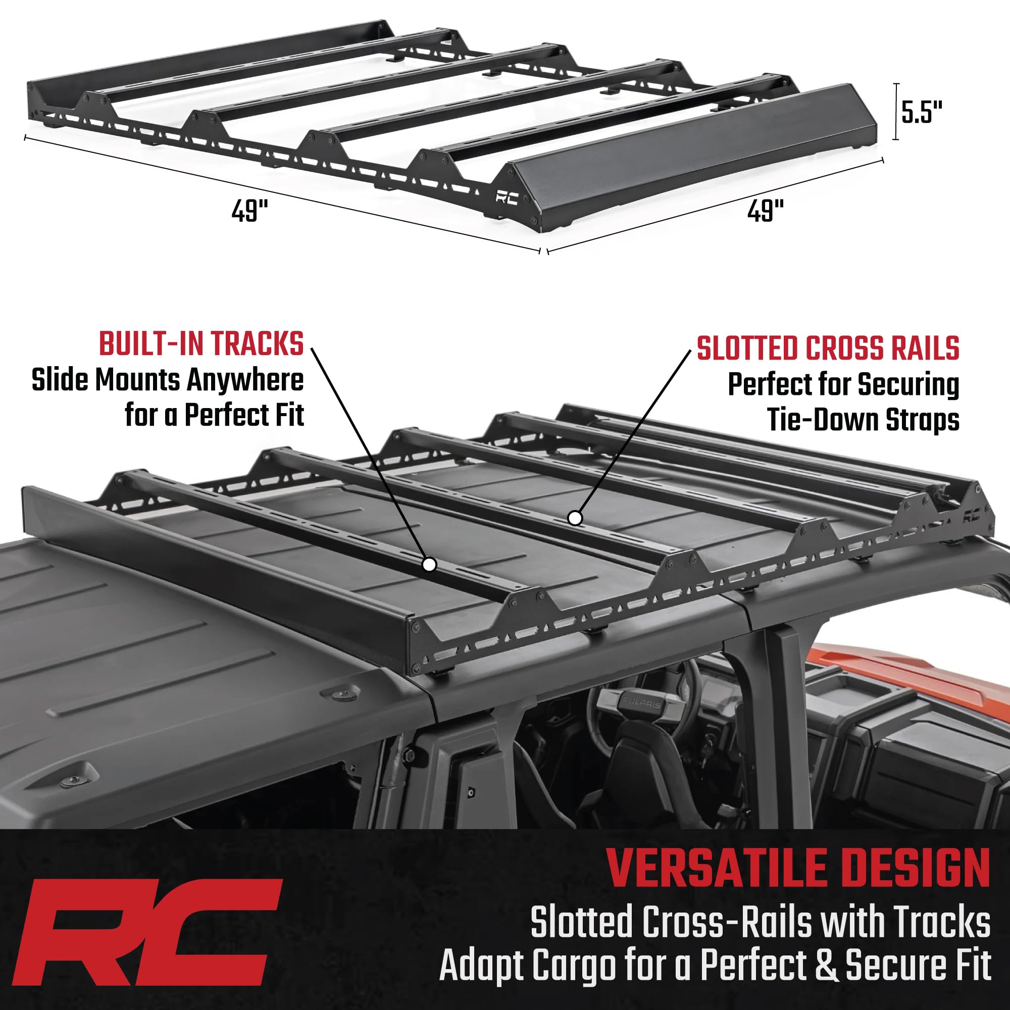Rough Country Roof Rack for 2024+ Polaris Xpedition ADV 5 with 40" 200W LED Spot Beam - Modular UTV Roof Cargo Rack with Rugged, Trail-Ready Design