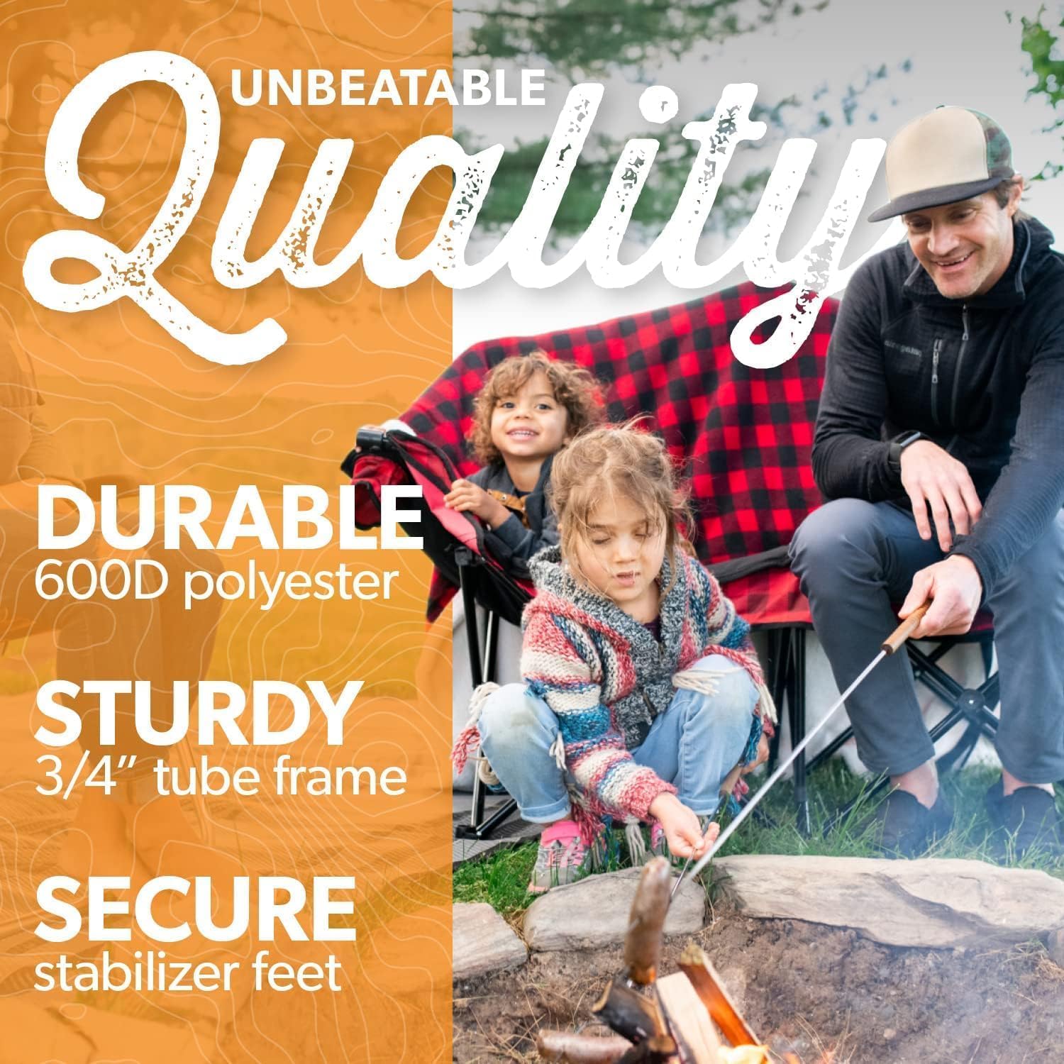 Kuma Outdoor Gear Double Chair/Bear Buddy with Carry Bag, Ultimate Portable Luxury Outdoor Camping Chair for Glamping, Sports & Outdoor Adventures (Red/Black)