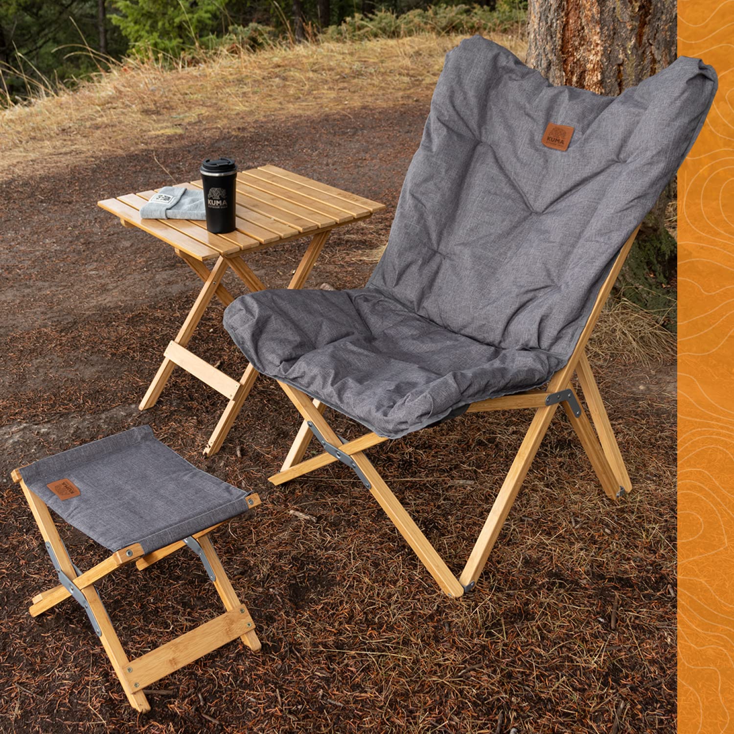 Yoho Bamboo Butterfly Chair Kuma Outdoor Gear with Carry Bag, Ultimate Portable Luxury Outdoor Chair for Camping, Glamping, Sports & Outdoor Adventures (Heather Grey)