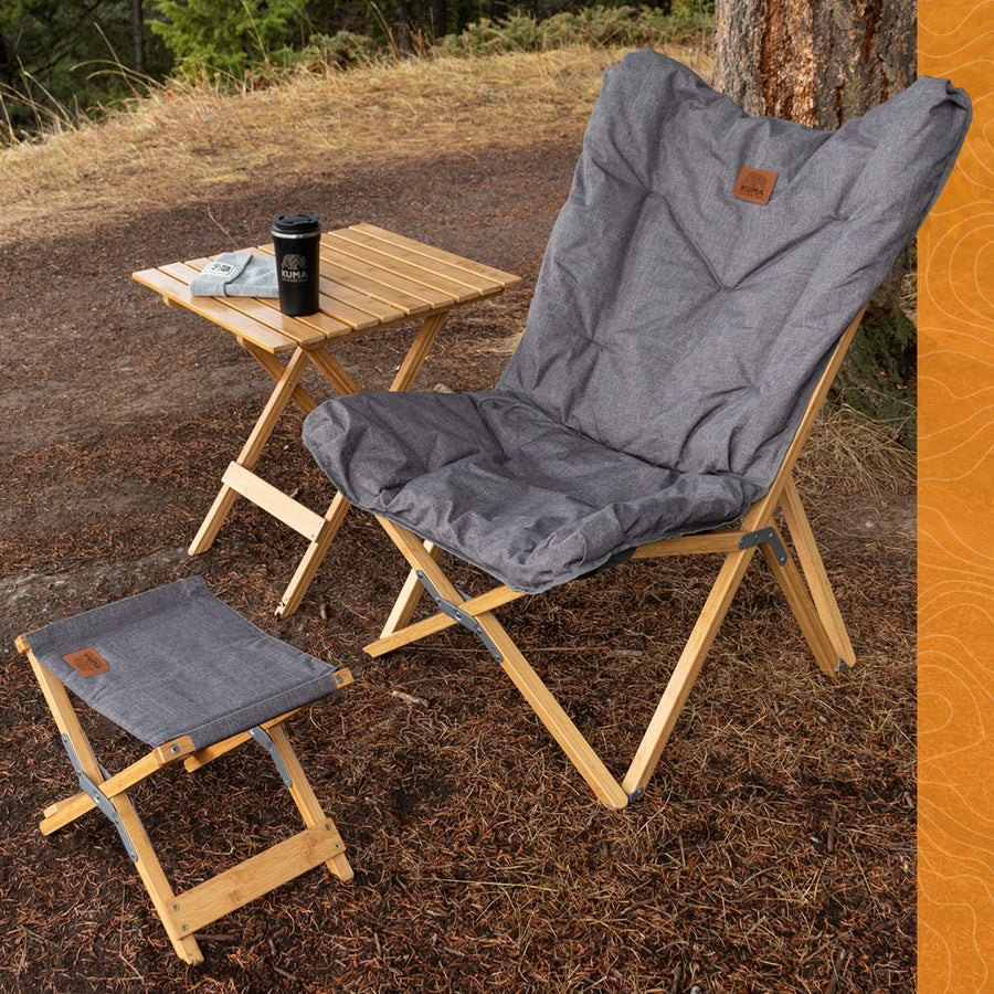 Yoho Bamboo Butterfly Chair Kuma Outdoor Gear with Carry Bag, Ultimate Portable Luxury Outdoor Chair for Camping, Glamping, Sports & Outdoor Adventures (Heather Grey)