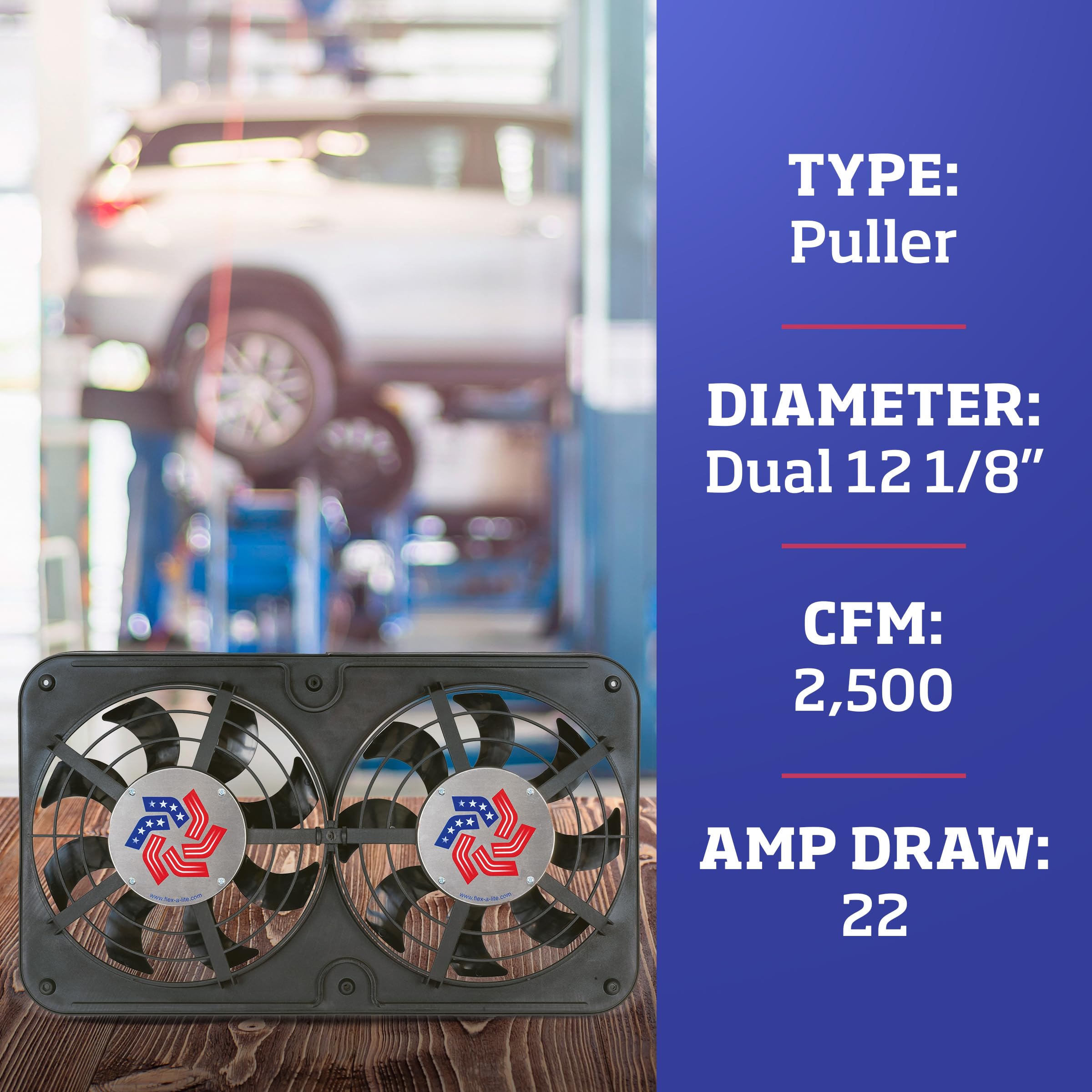 Dual S-Blade Flex-A-Lite Lo-Profile Electric Fan With Adjustable Thermostat Controller, Pusher-Puller / Reversible Fan (412), Car Accessories, 12-1/8 Inches