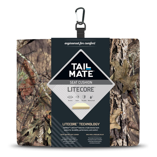 LiteCore Tail Mate Premium Seat Cushion with Memory Foam for Stadium Seats, Office, Home, Car, Hunting, Travel, and More, Mossy Oak