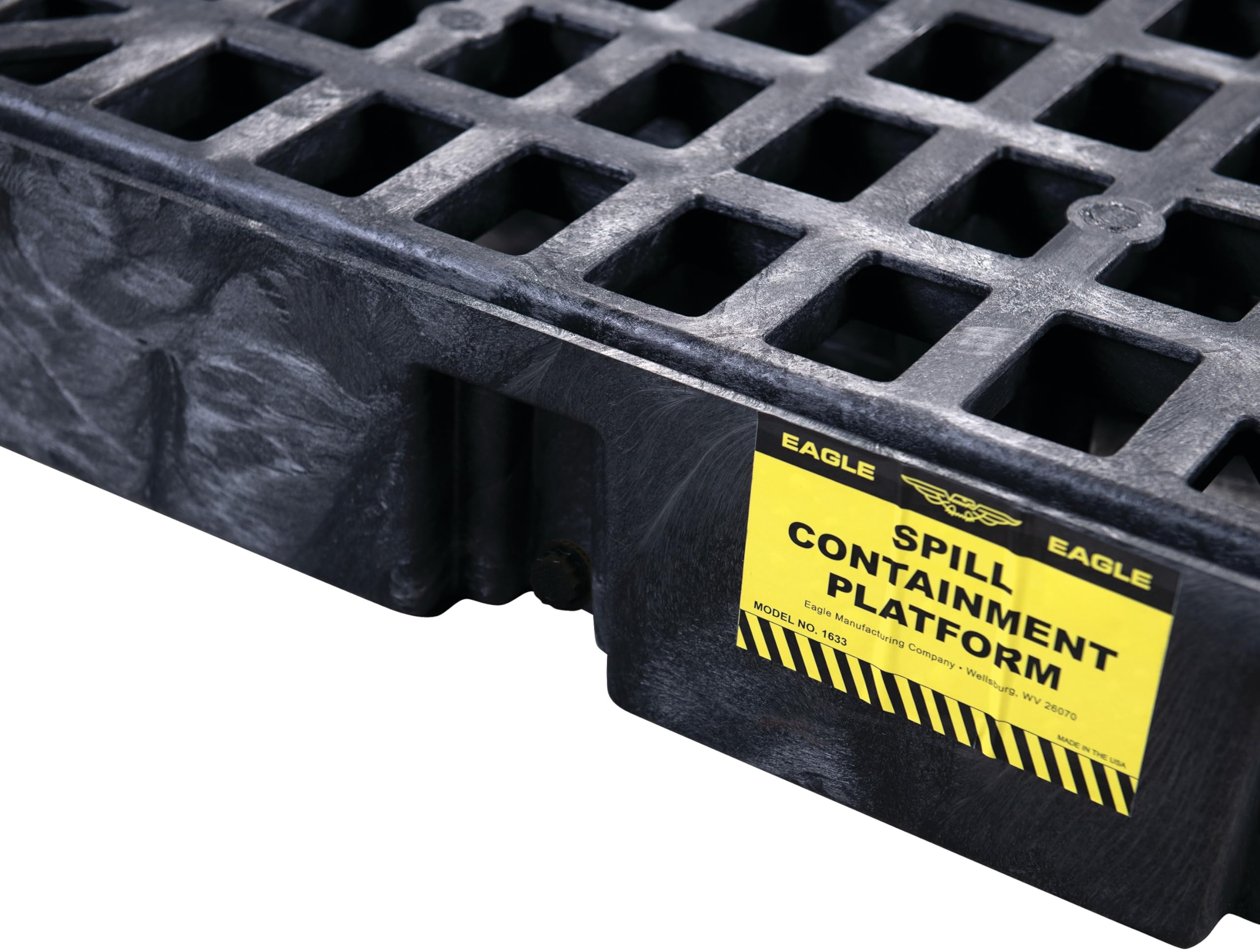Eagle One Modular Drum Spill Platform with Drain, 26.25"x26"x6.5", 15 Gallon Sump, 2,000 lbs. Load Capacity Containment Tray, Made in USA, Black, 1633BD