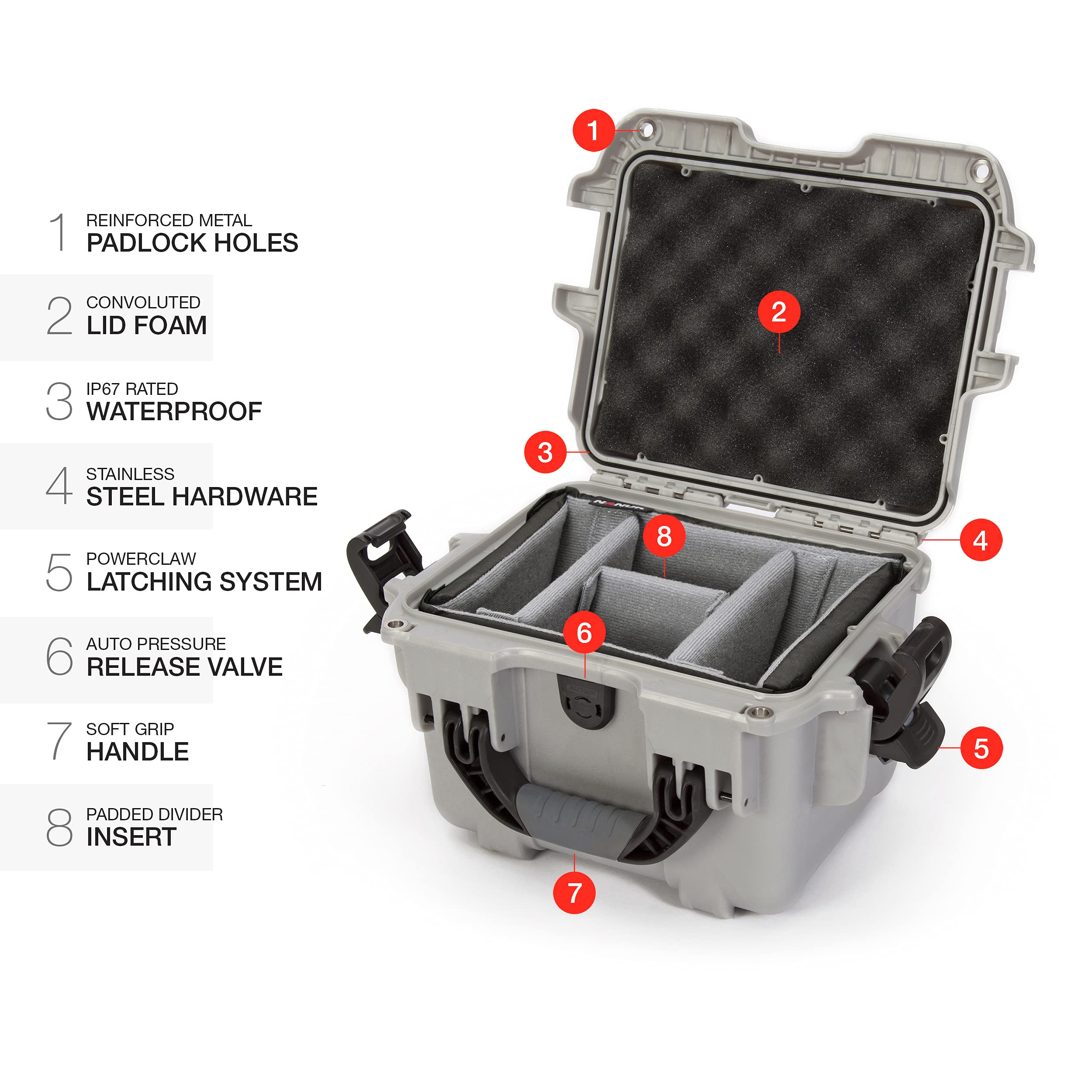 Waterproof Nanuk 908 Hard Case with Padded Dividers - Silver