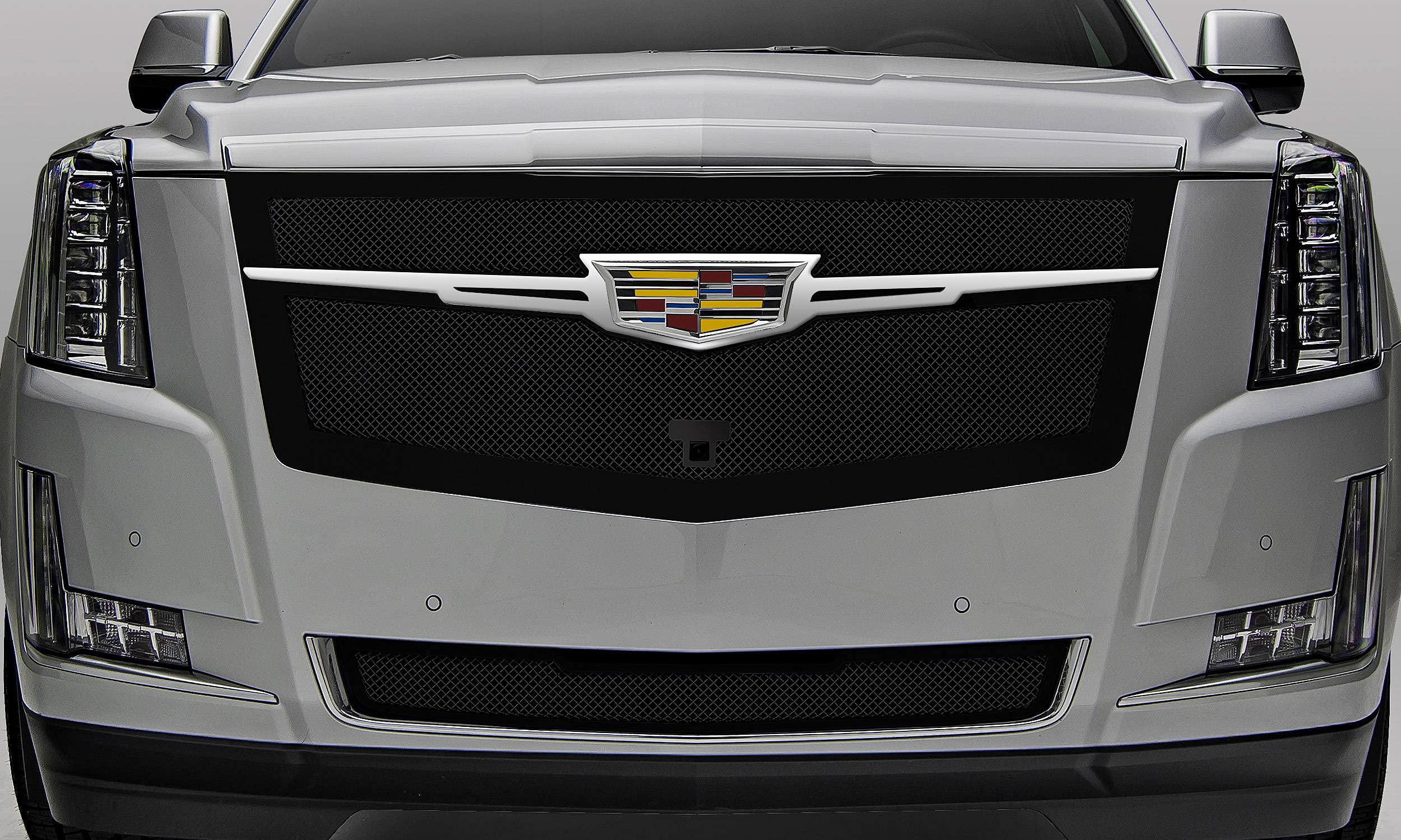 Upper Class Series Main Grille T-Rex Grilles 2015i-2020 Escalade, Black with Chrome Plated Center Trim Piece, 1 Pc, Replacement, Fits Vehicles with Camera - PN #51191