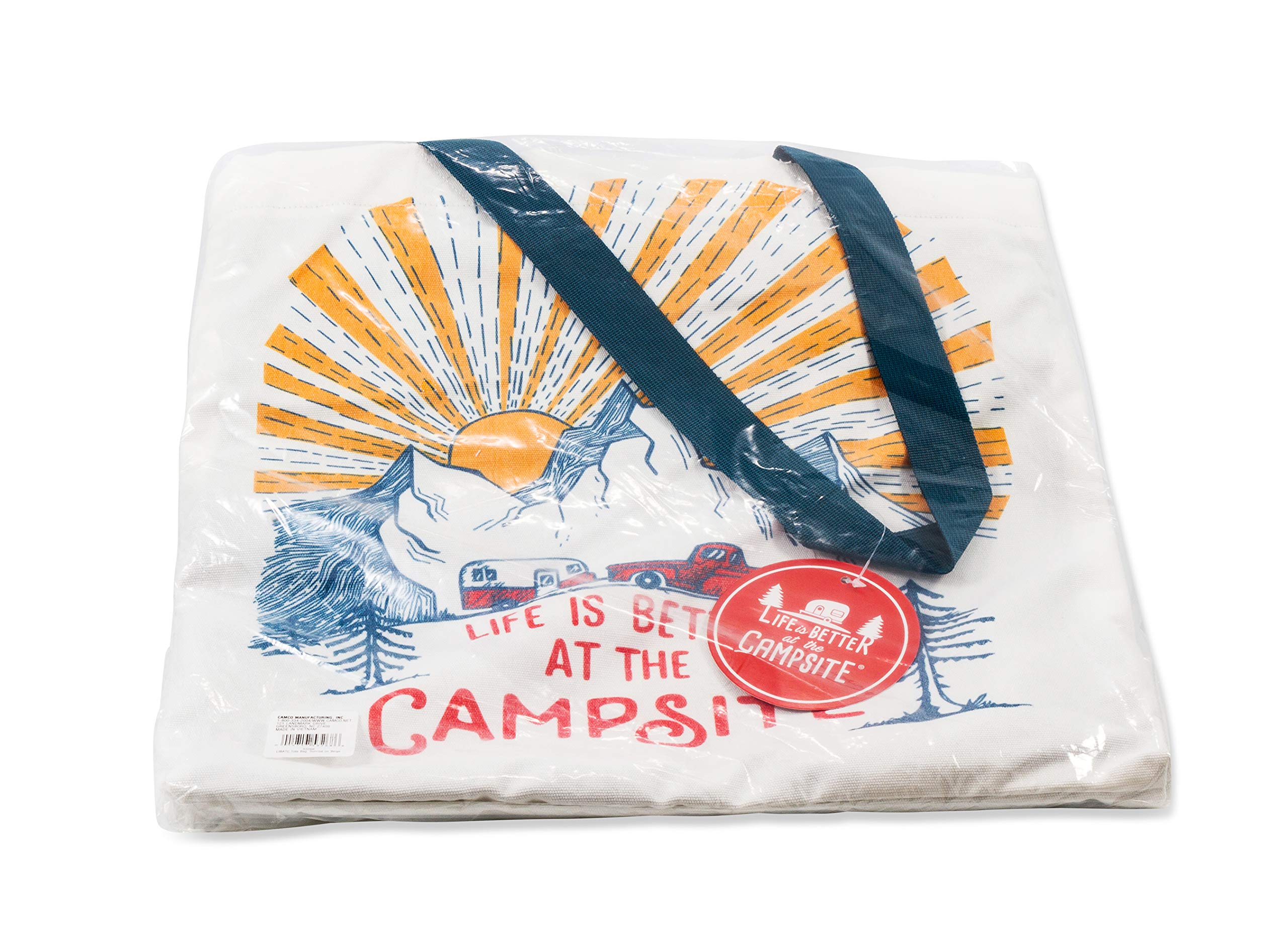 Canvas Tote Camco Life is Better at The Campsite | Features a Magnetic Closure and an Unique Sunrise Design | (53268)