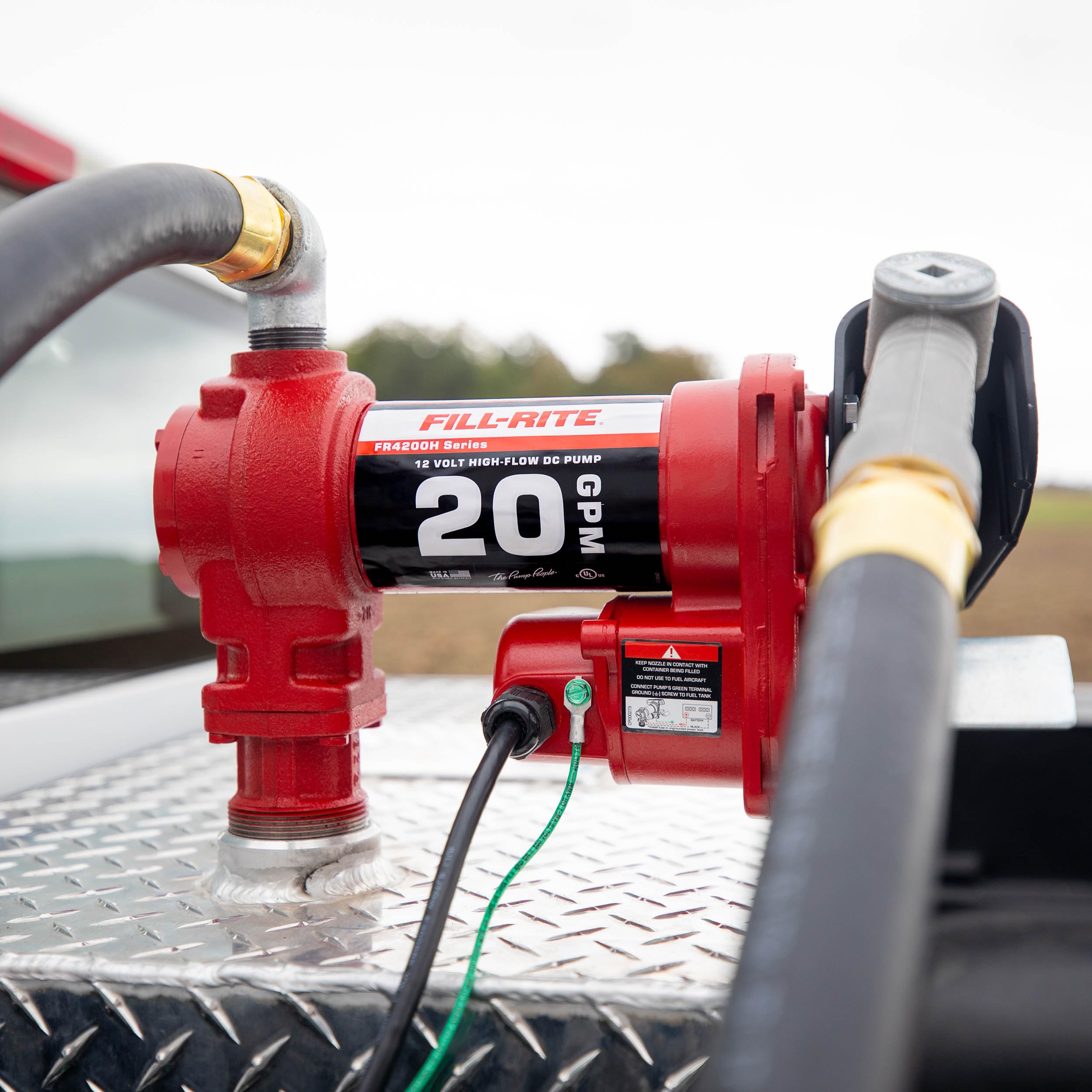 12V Fill-Rite FR4210H 20 GPM Fuel Transfer Pump with Discharge Hose & Manual Nozzle | Gasoline, Diesel, Kerosene, Ethanol & Methanol Blends & Biodiesel
