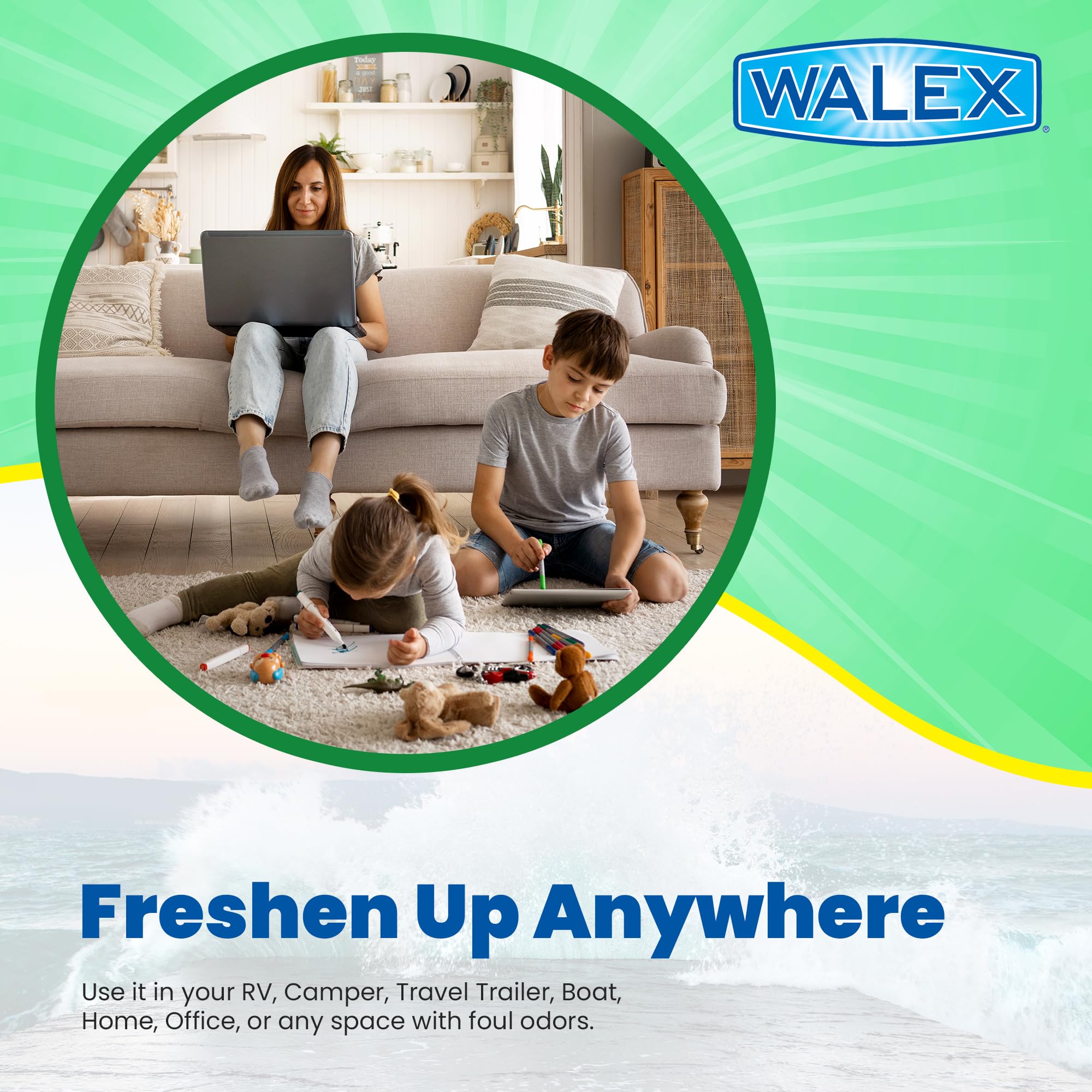 Walex RV Assure Odor Eliminator Air Freshener Spray - Neutralizes Airborne Odors & Freshens Fabrics, Instant Odor Elimination with Natural Essential Oils, Pet Safe, Long Lasting; Ocean Mist, 32 oz