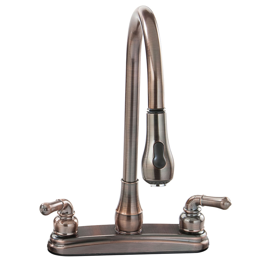 U-YOB2000B Empire Faucets 8" Non-Metallic Kitchen Faucet with Gooseneck Spout, Pull-Down Sprayer and Teapot Handles - Oil Rub Bronze