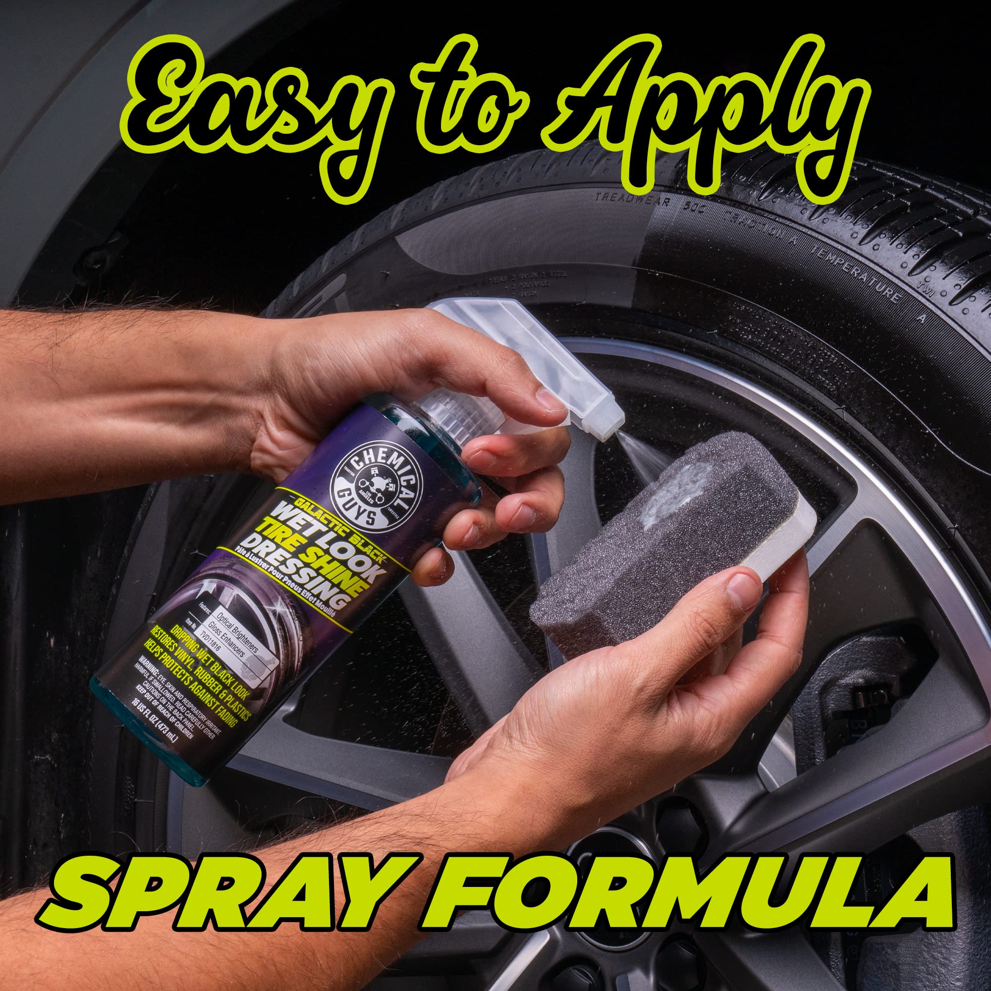 Chemical Guys Wet Look Galactic Black Tire Shine Dressing – High Gloss Spray for Tires, Trim and Rubber – Restores Deep Black Shine and Protection for Cars, Trucks, Motorcycles and RVs, 16 oz