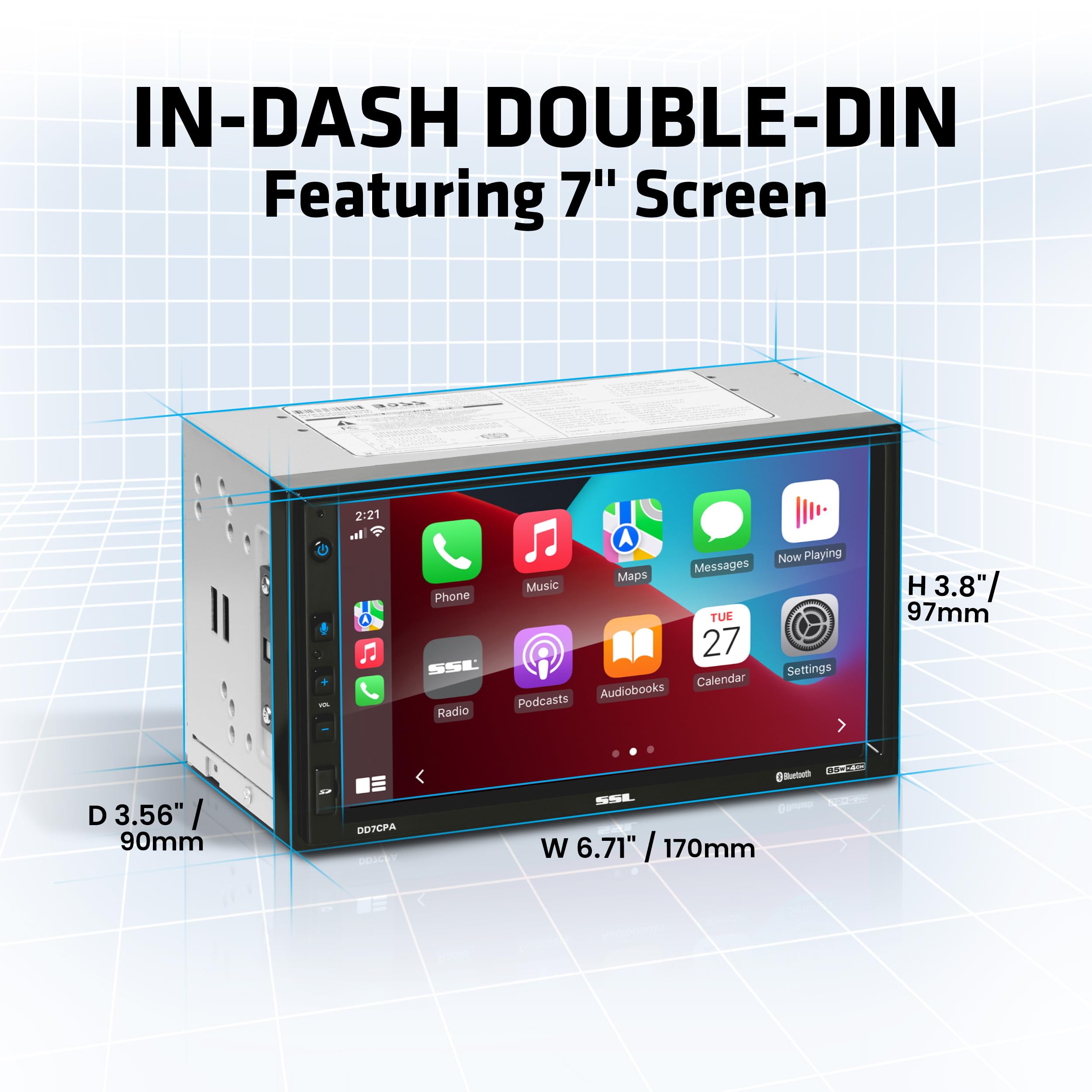 Sound Storm Laboratories Car Audio DD7CPA-C Stereo – Apple CarPlay Android Auto, Double Din 7 Inch Touchscreen, Bluetooth Audio and Hands-Free Calling, No CD DVD Player, Radio Receiver, Backup Camera