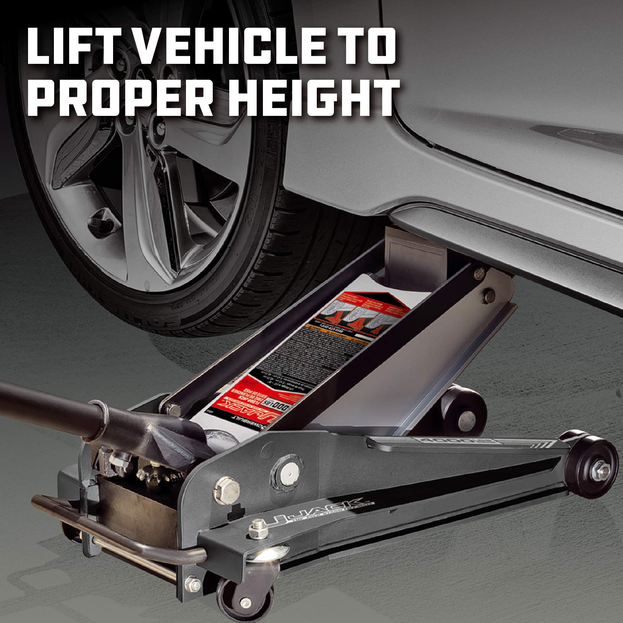 2 Ton Powerbuilt U-Jack Garage Jack, 3000 LBS Loading Capacity, Lift Range: 4-1/2-Inch to 18-3/4-Inch, Unique Saddle for sliding jackstand into - 620516