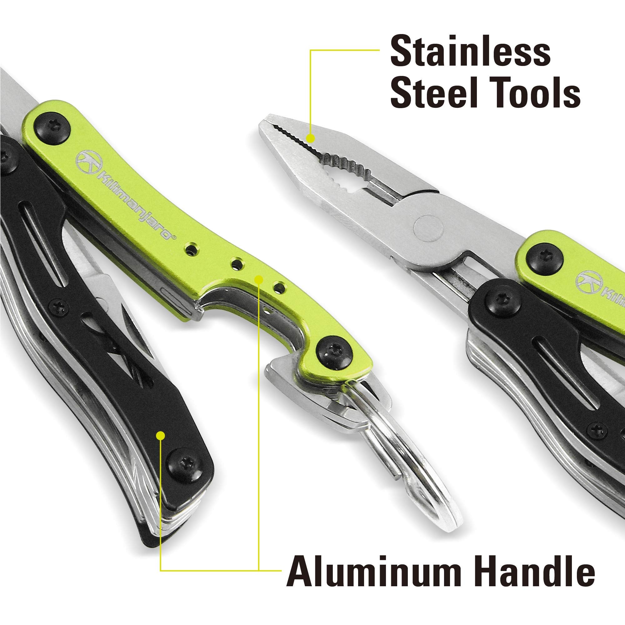 910055 Kilimanjaro Ascend 9 in 1 Multi-Tool -with TSA Compliant, Long Nose Pliers, Wire Stripper, Bottle Opener, Scissors, Phillips and Slotted Screwdriver, Single Cut File, Tweezers, Key Chain