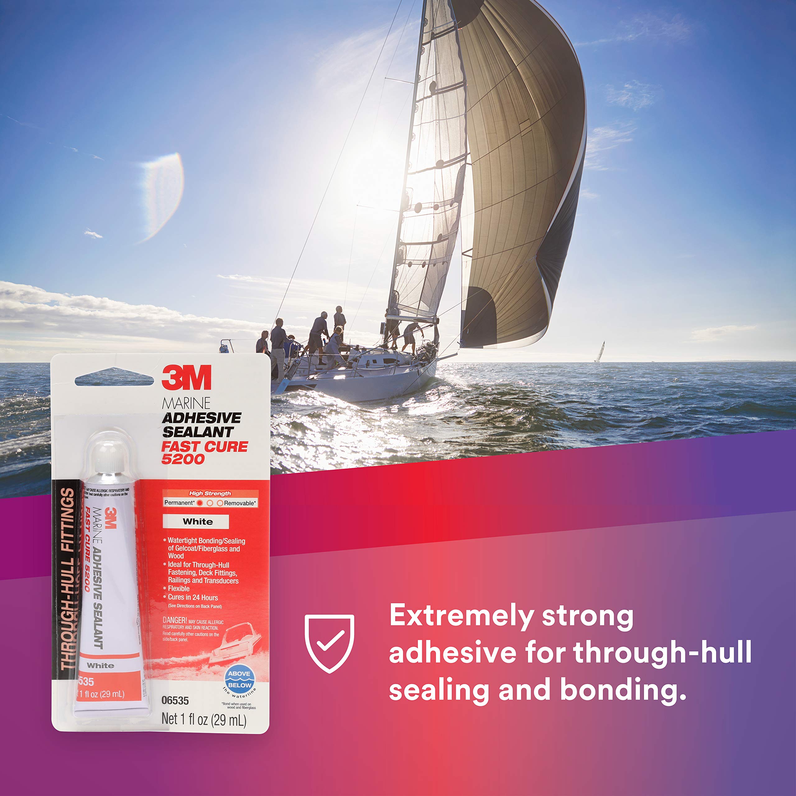 3M Marine Adhesive Sealant 5200 Fast Cure (06535) Permanent Bonding and Sealing for Boats and RVs Above and Below the Waterline Waterproof Repair, White, 1 fl oz Tube