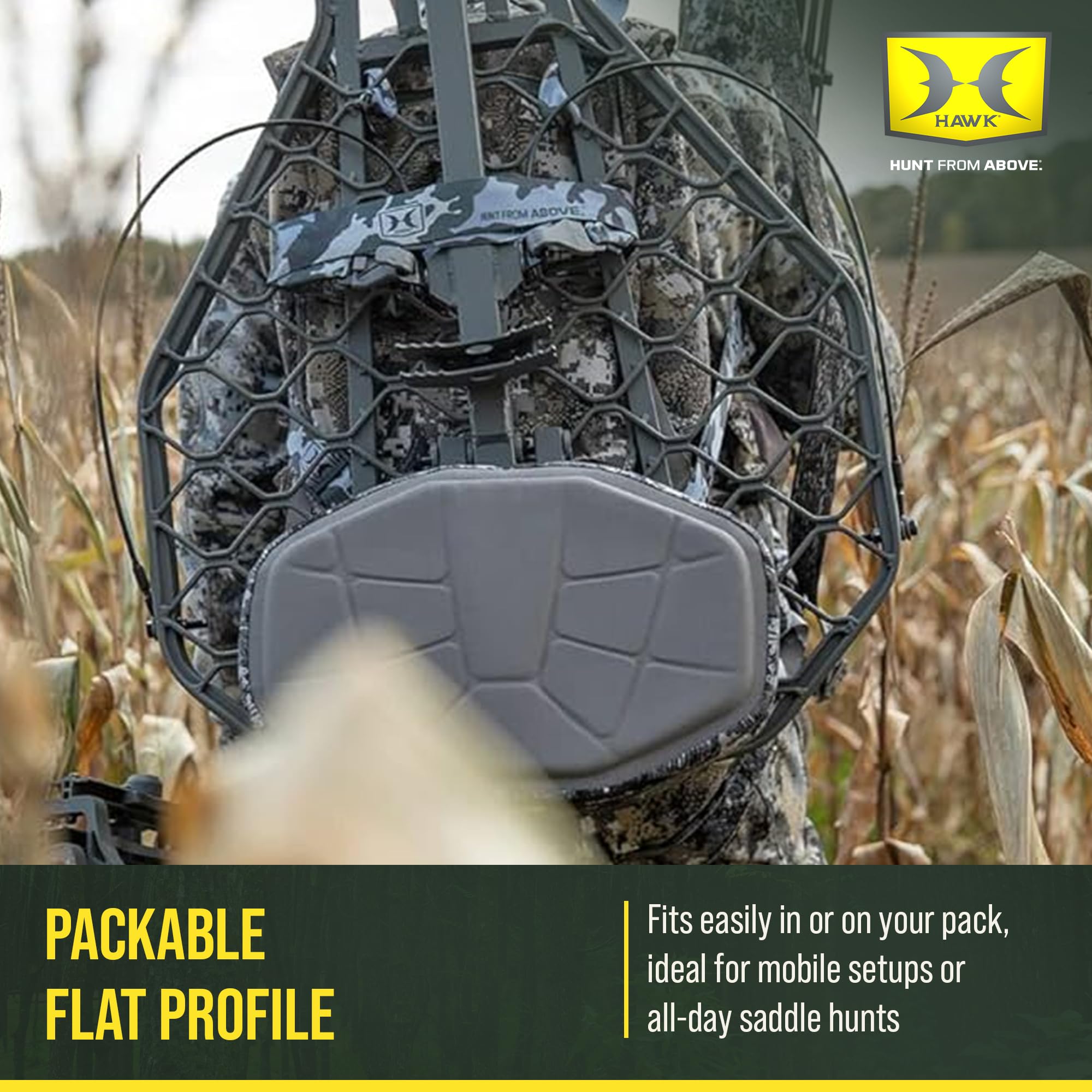 Hawk Tree Stand Hang-On, Platform w/Safety Harness & Straps for Deer Hunting, Helium Pro - Adjustable Climbing Treestand Accessory and Equipment for Shooting