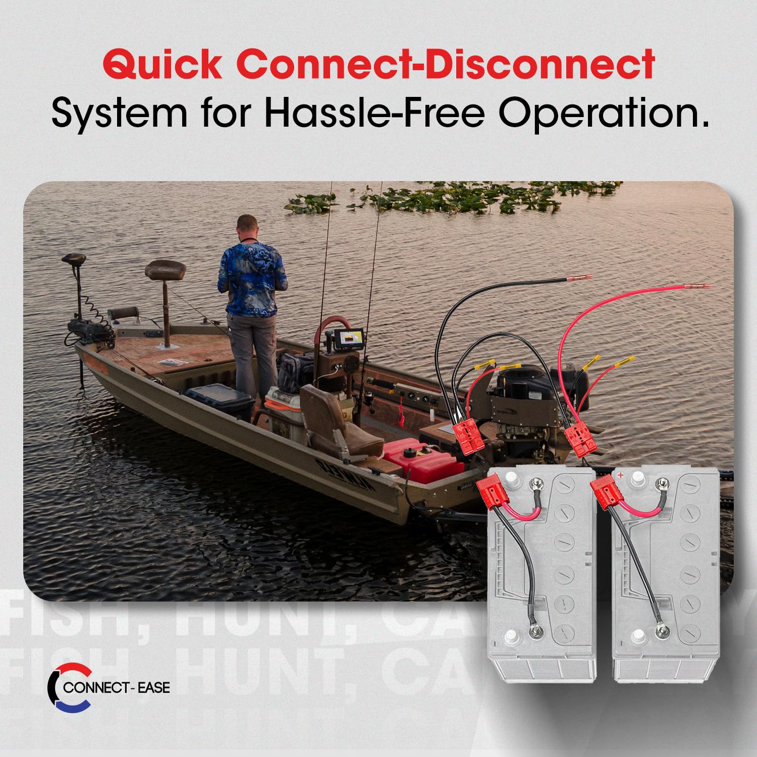 24V Connect-Ease Trolling Motor Connection Kit RCE24VBCHK | Series Connection for 12V Batteries with Onboard Charging Charger Leads | Marine-Grade Components | Plug & Play | Batteries Not Included