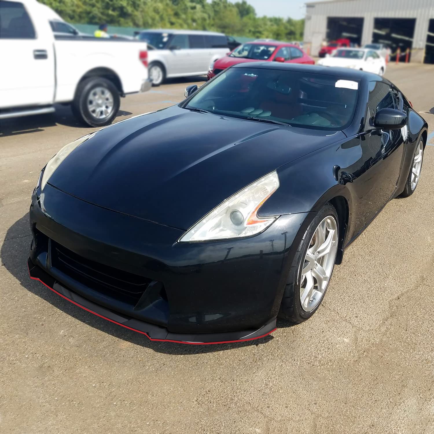 Glossy Black Spec-D Tuning Red Trim Front Bumper Lip Spoiler Kit 3PC Set Compatible with Nissan 370Z 2009-2012