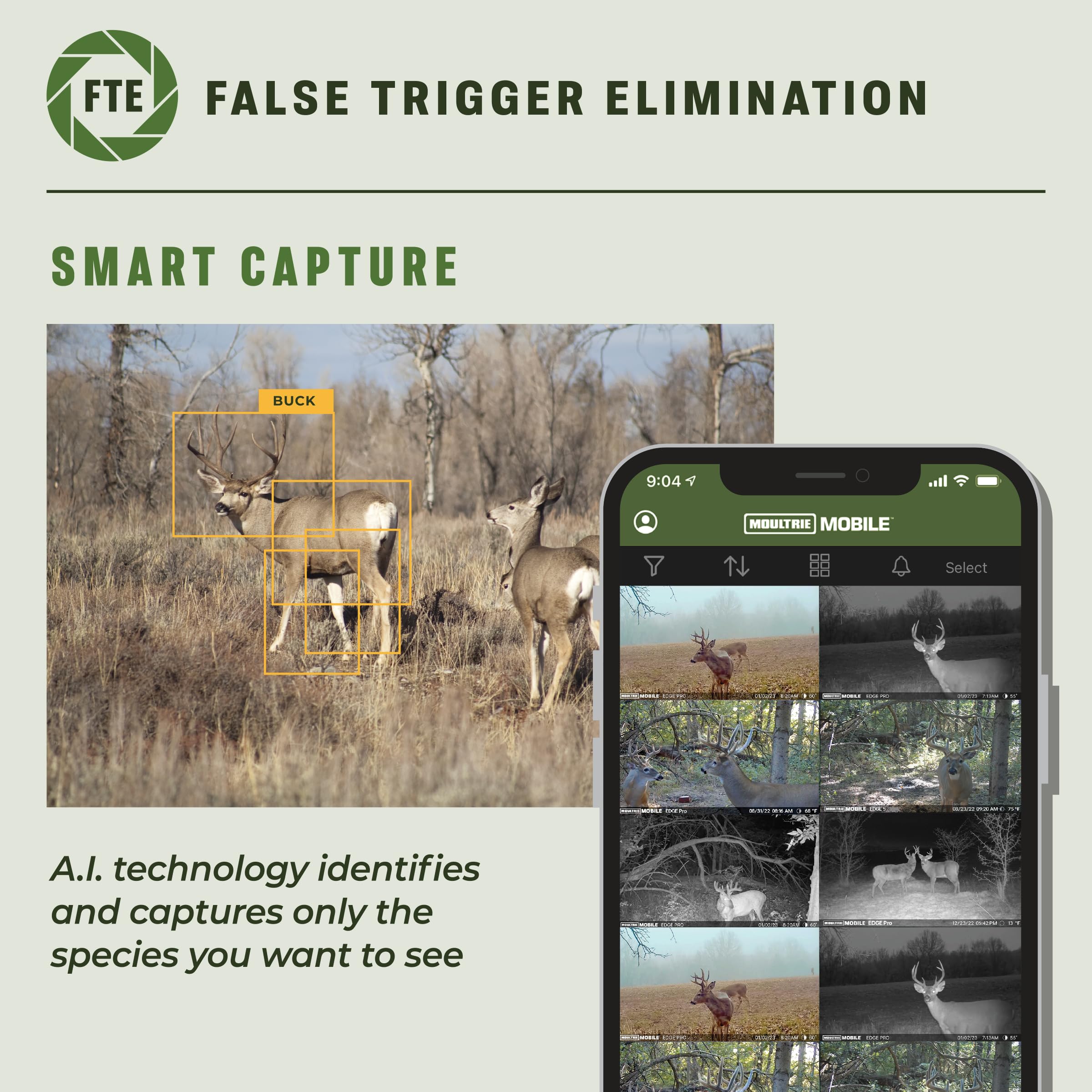 Moultrie Cellular Trail Camera Edge Pro - Auto Connect, Nationwide Coverage, False Trigger Elimination Tech,1080p Video with HD Audio, 100ft Detection Range