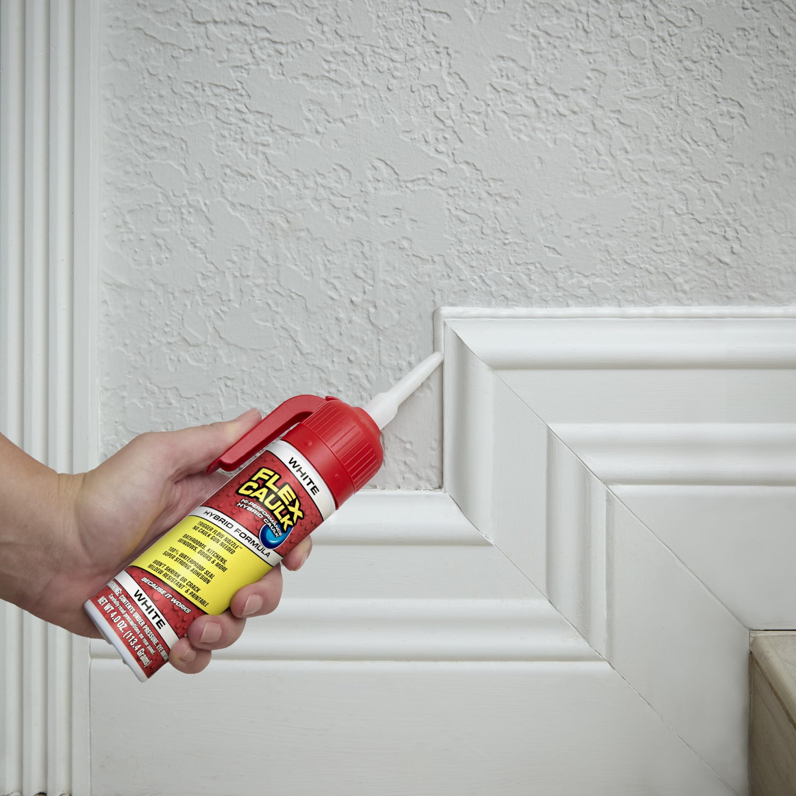 Flex Caulk, Waterproof & Weatherproof Sealant Hybrid Polymer, Strong, Paintable, Indoor, Outdoor, Bath, Shower, Sink, Window, Baseboards, Door, RV, Roof, Wood, Auto & Marine, White, 4 oz, 1-Pack