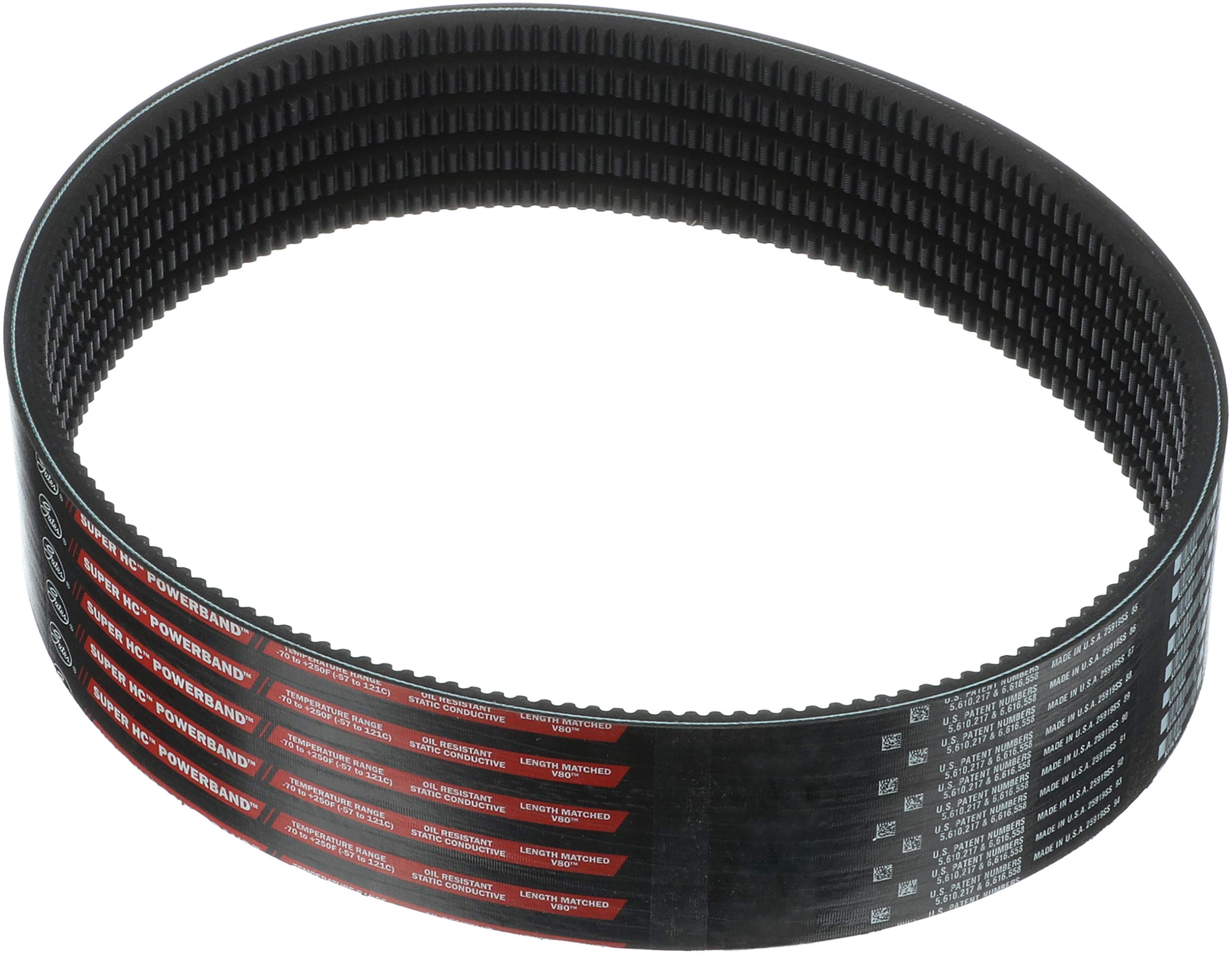Gates Super HC 5/5VX800 Molded Notch Powerband Belt, 5VX Section, 3-1/8" Overall Width, 35/64" Height, 80.0" Belt Outside Circumference, 5 Strands