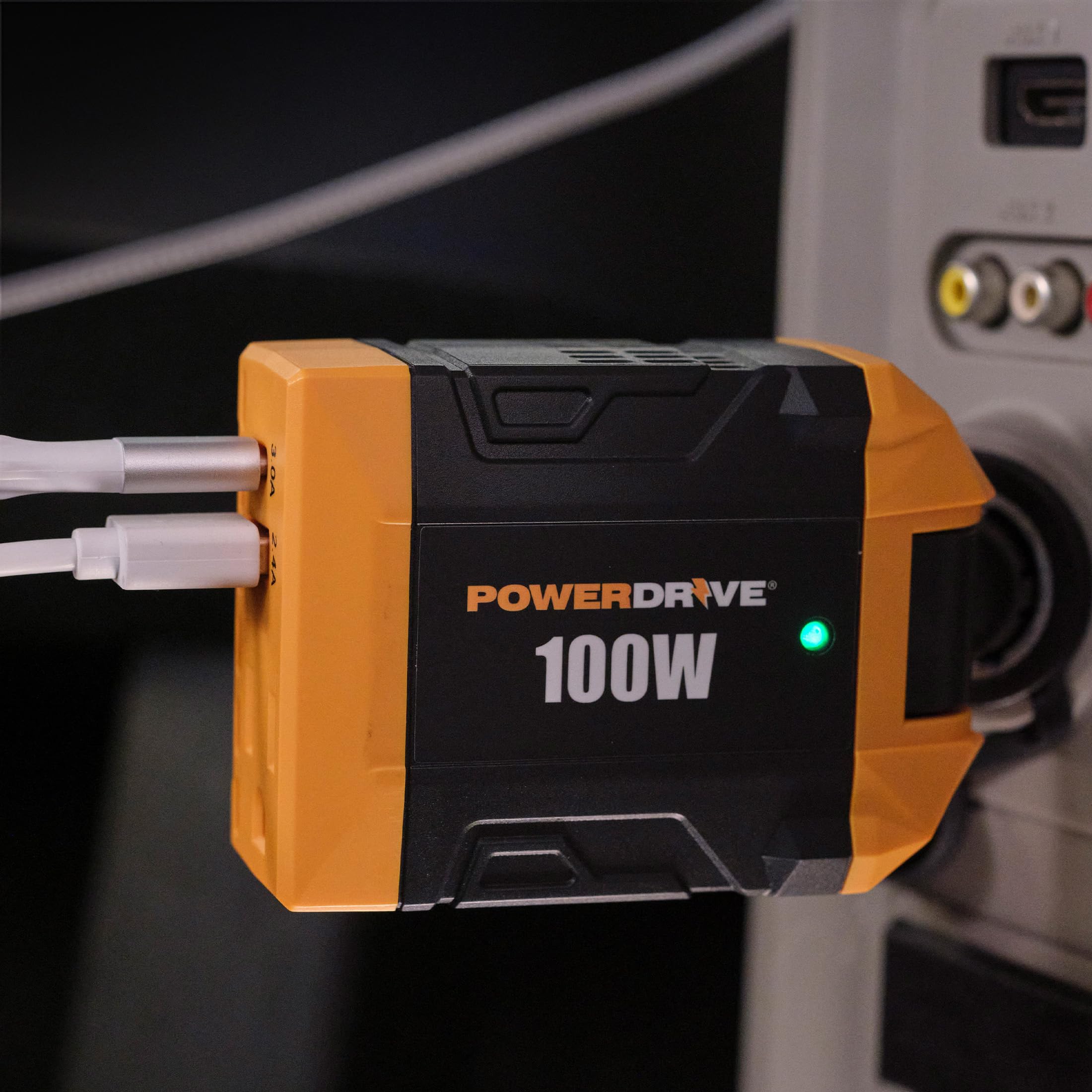 100 Watt PowerDrive PWD100D Inverter 12v DC to 110v AC Converter Car Plug Adapter with 2 Ports