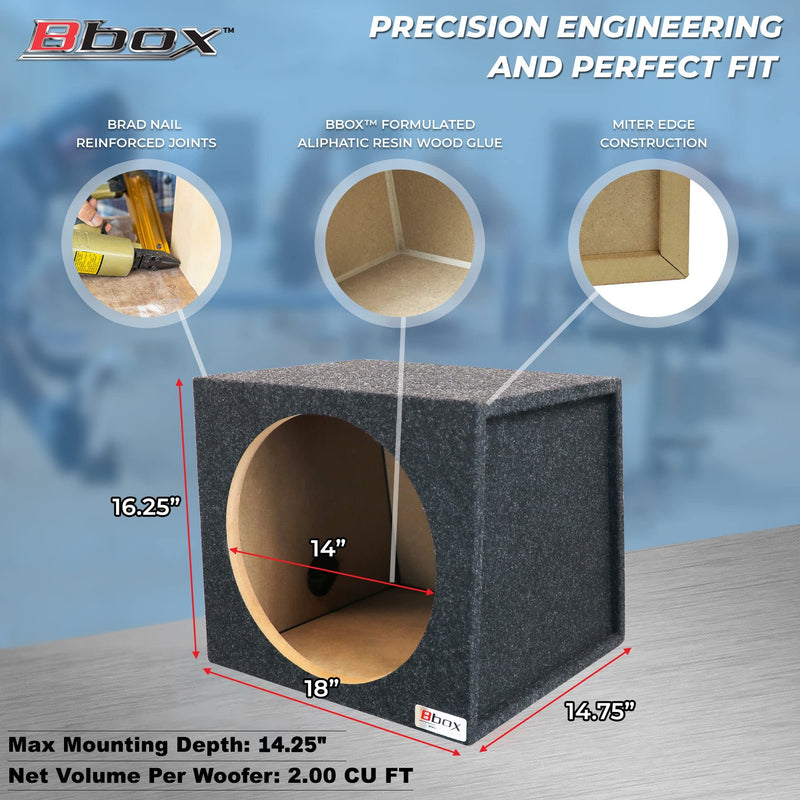 Single Bbox Sealed 15 Inch Subwoofer Enclosure - Car Subwoofer Boxes & Enclosures - Premium Subwoofer Box Improves Audio Quality, Sound & Bass - Red & Black Spring Terminals - Charcoal