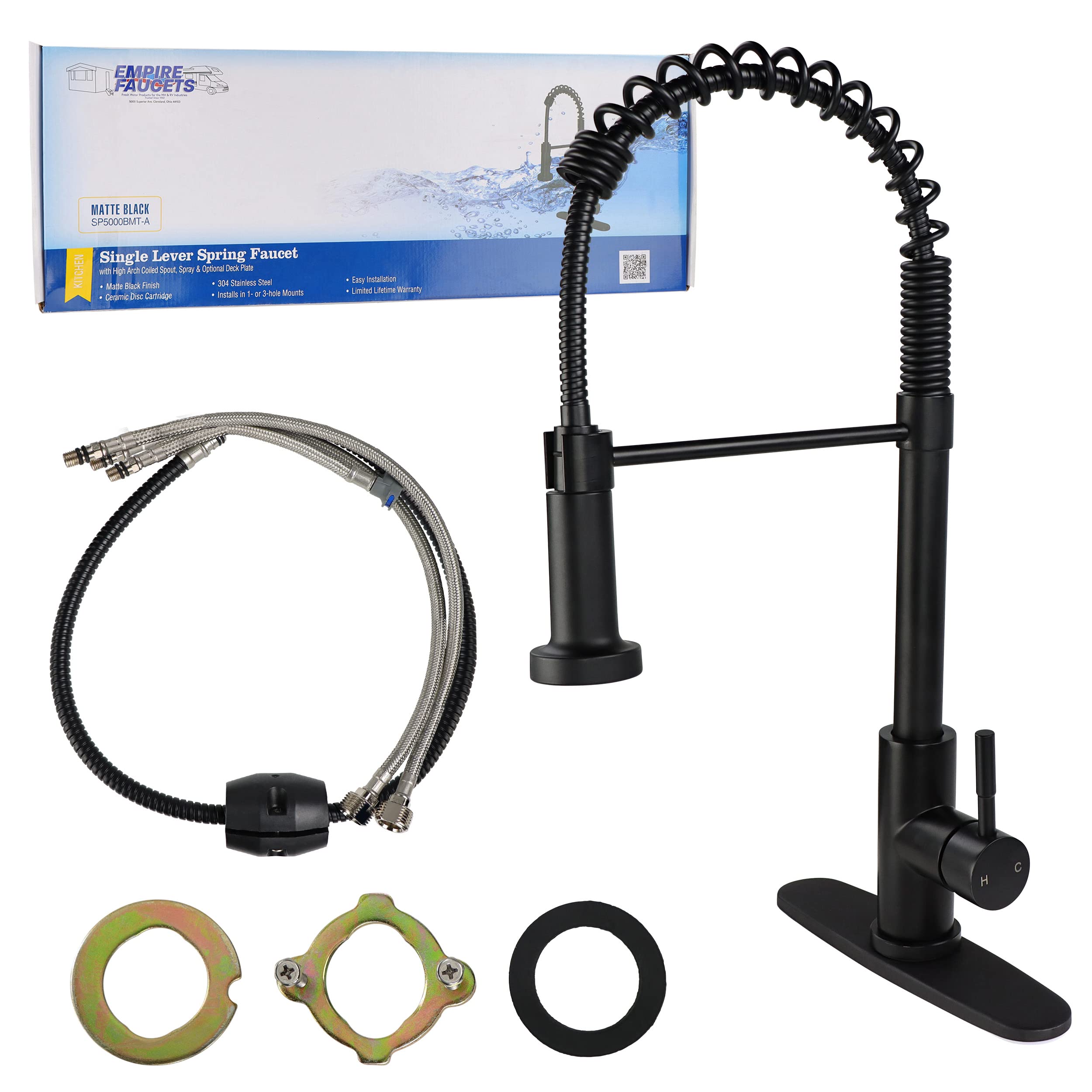 Kitchen Sink Faucet Empire Faucet - Black Brushed Nickel Pull Down Sprayer and Optional Deck Plate