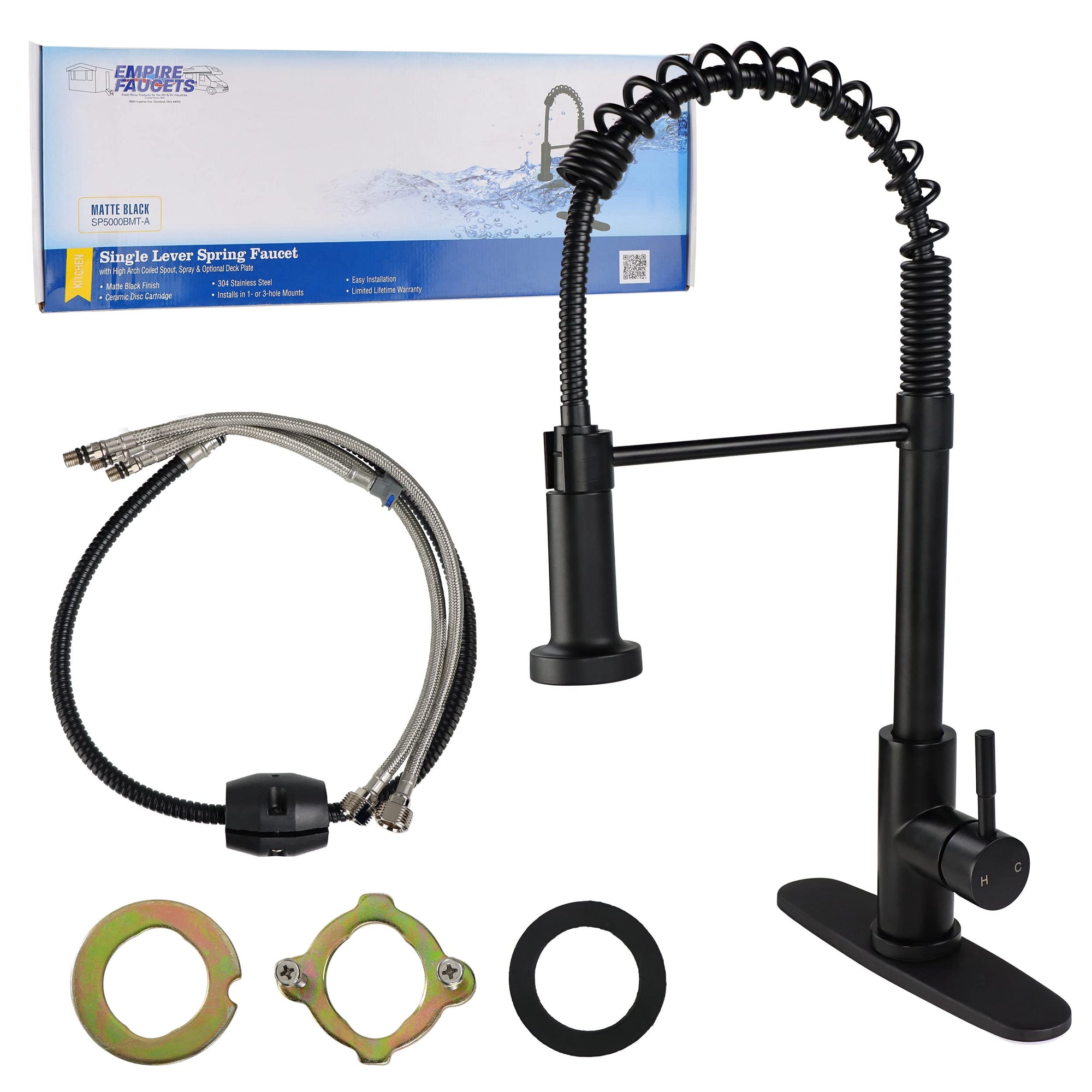 Kitchen Sink Faucet Empire Faucet - Black Brushed Nickel Pull Down Sprayer and Optional Deck Plate