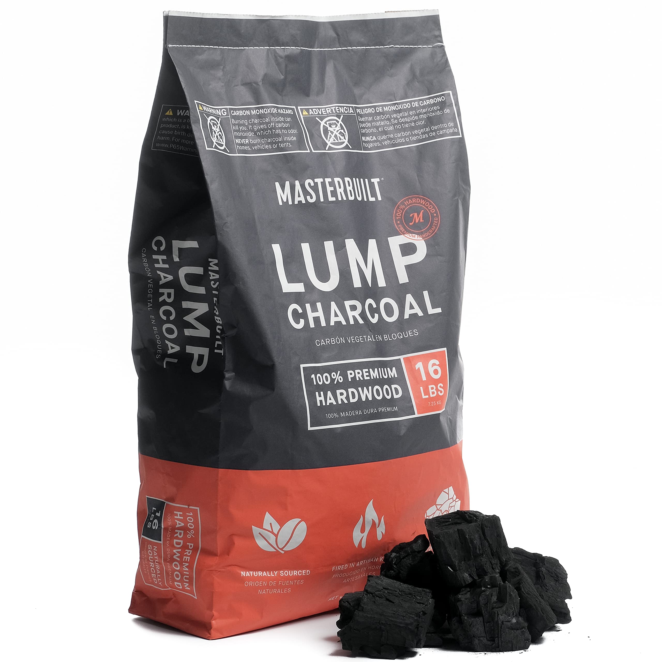 Masterbuilt® Hardwood Premium Lump Charcoal for Gravity Series Charcoal Grill and Smokers, Compatible with All Barrel, Kamado, and Kettle Grills, 1 Pack, 16LB