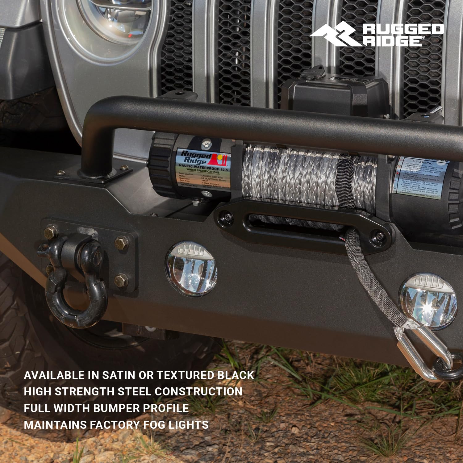 Spartan Rugged Ridge Bumper, Front | Full-Width w/High-Clearance Ends & Overrider, Steel, Textured Black | 11548.01 | Fits 2007-2018 Jeep Wrangler JK