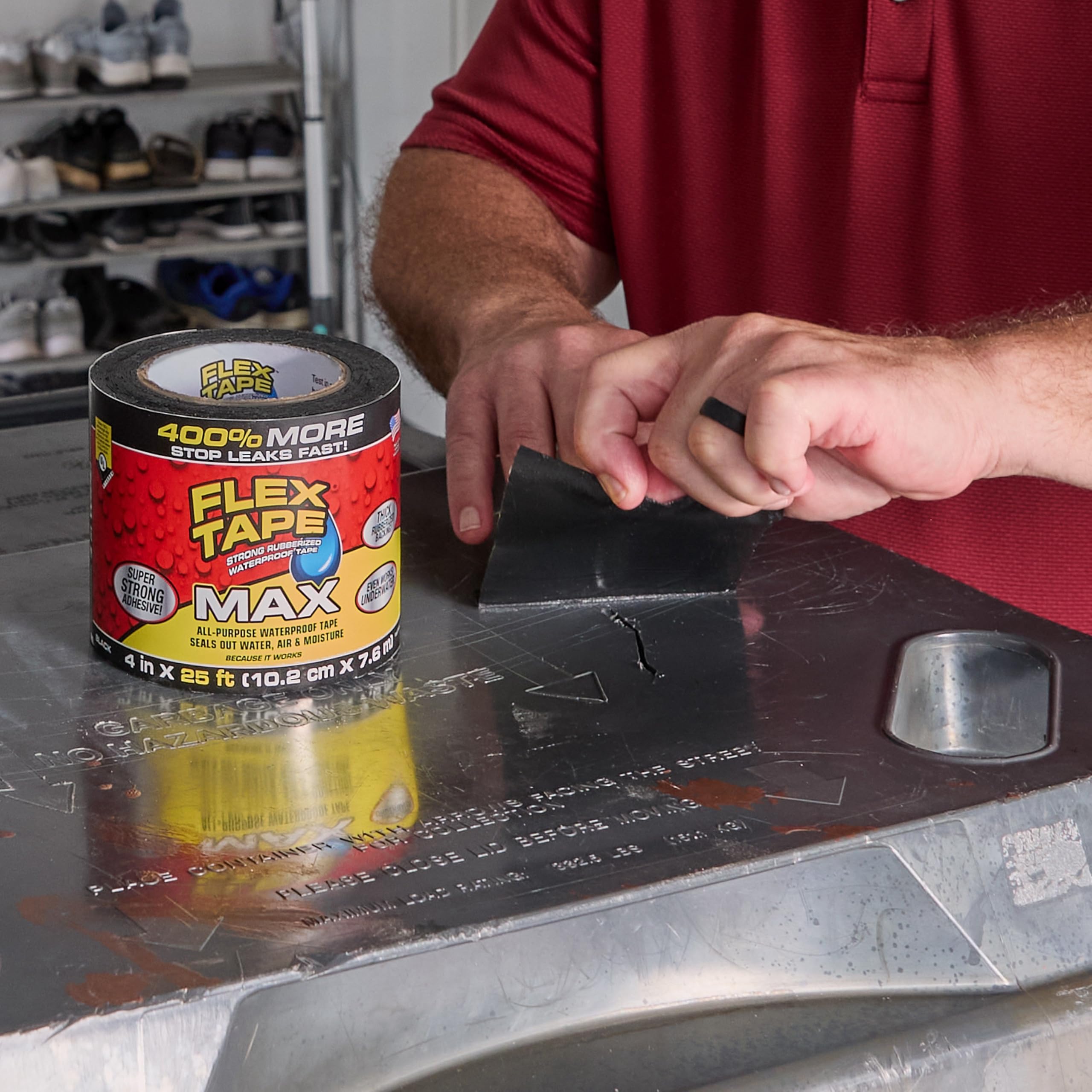 MAX Flex Tape, Original Thick Flexible Rubberized Waterproof Tape - Seal and Patch Leaks, Works Underwater, Indoor Outdoor - Home RV Roof and Pool Repairs, Black, 4 in x 25 ft, Pack of 1