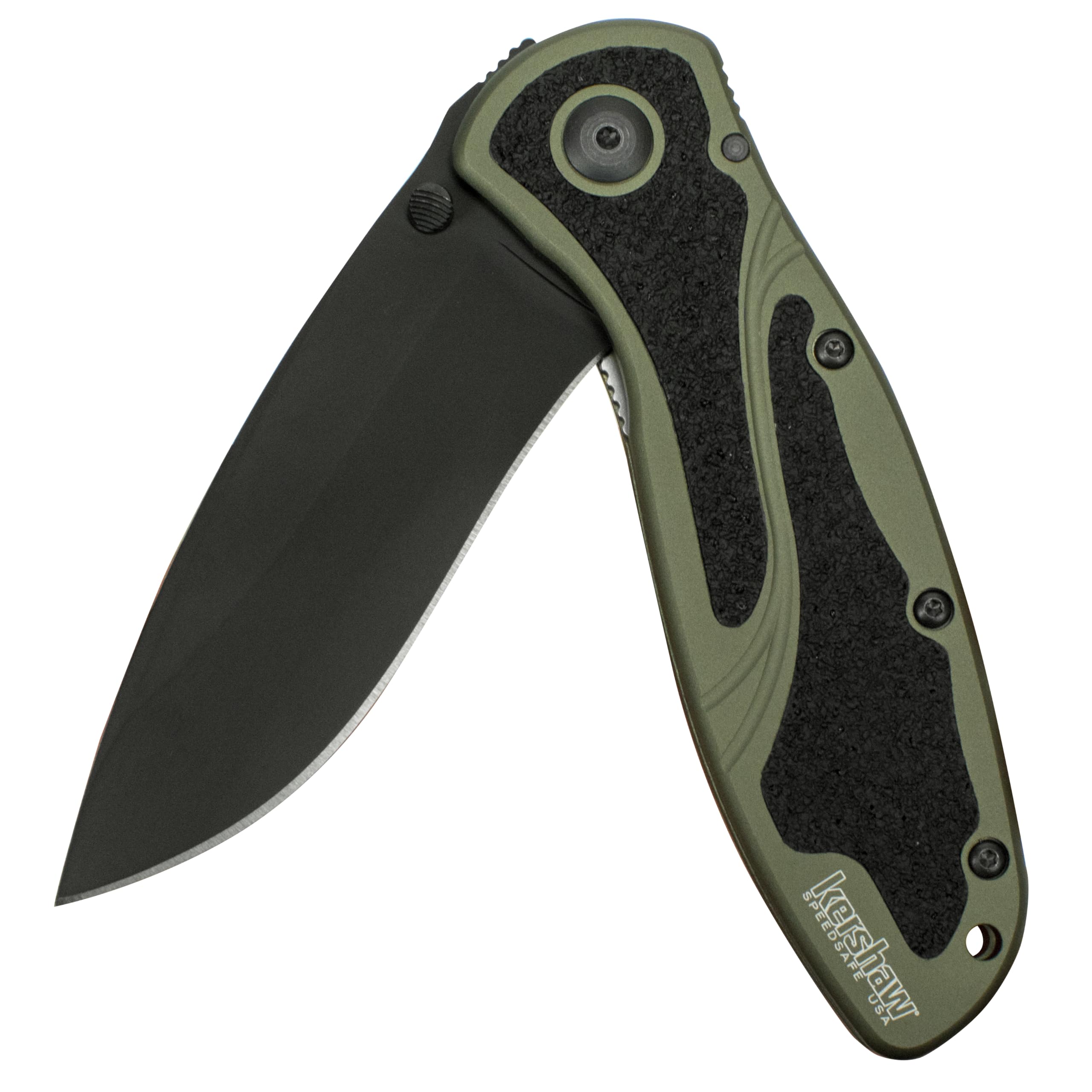Kershaw Pocket Knife Blur, Olive and Black, 3.4 Inch Steel Recurve Plain Edge Blade, EDC with Assisted Opening, USA Made, Reversible Pocketclip, Everyday Carry Pocket Knife for Men and Women
