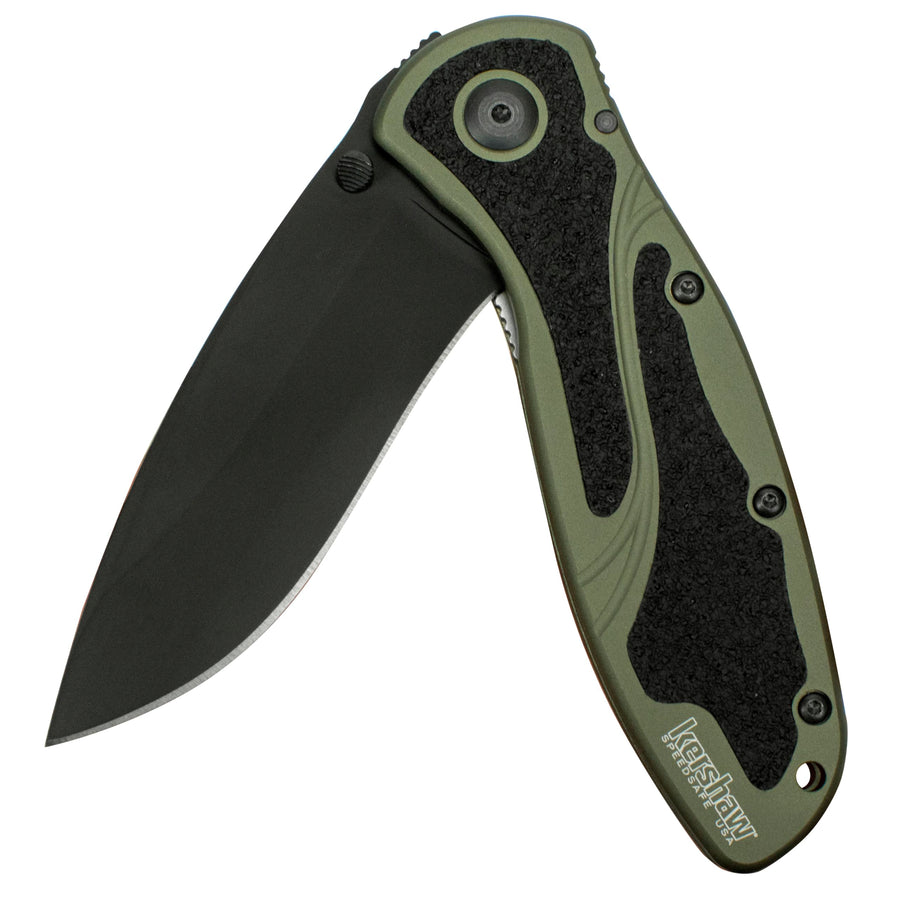 Kershaw Pocket Knife Blur, Olive and Black, 3.4 Inch Steel Recurve Plain Edge Blade, EDC with Assisted Opening, USA Made, Reversible Pocketclip, Everyday Carry Pocket Knife for Men and Women