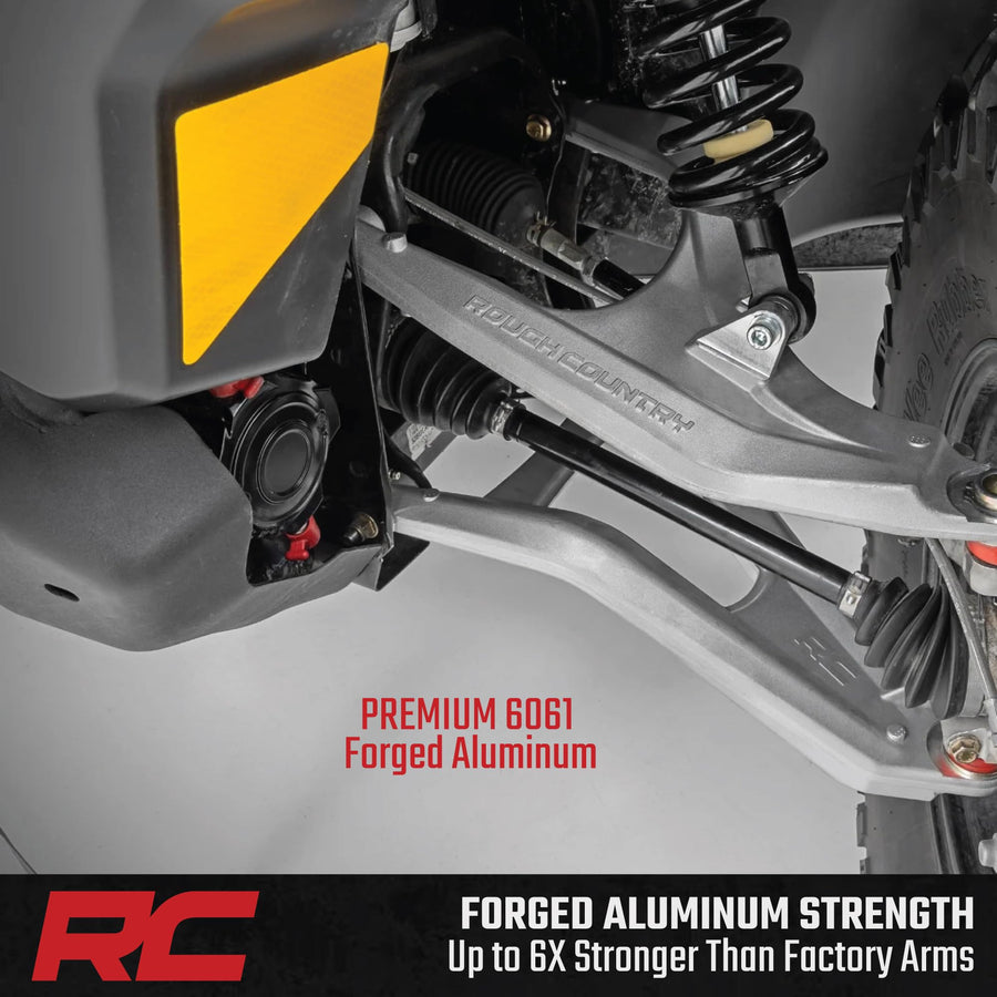 Rough Country High Clearance Aluminum Control Arms for Can-Am Defender HD 5/HD 8/HD 9/HD 10 with 2" Forward Offset (2016-2025) - Forged Aluminum A-Arms with Silver Finish, 4-Pack