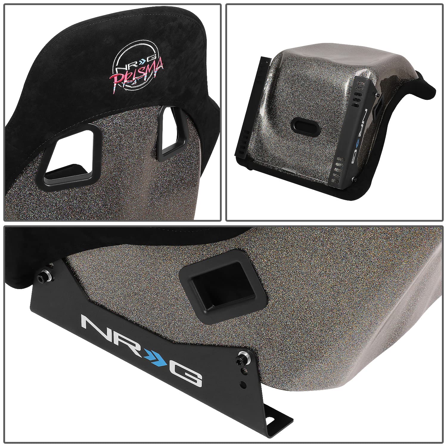 NRG Innovations Universal Fixed Back NRG-FRP-303BK-ULTRA Bucket Racing Seat with Side Mount Adapters for 6-Point Harnesses, Size M, Black Seat Cover, 22" W X 34" H X 21" D