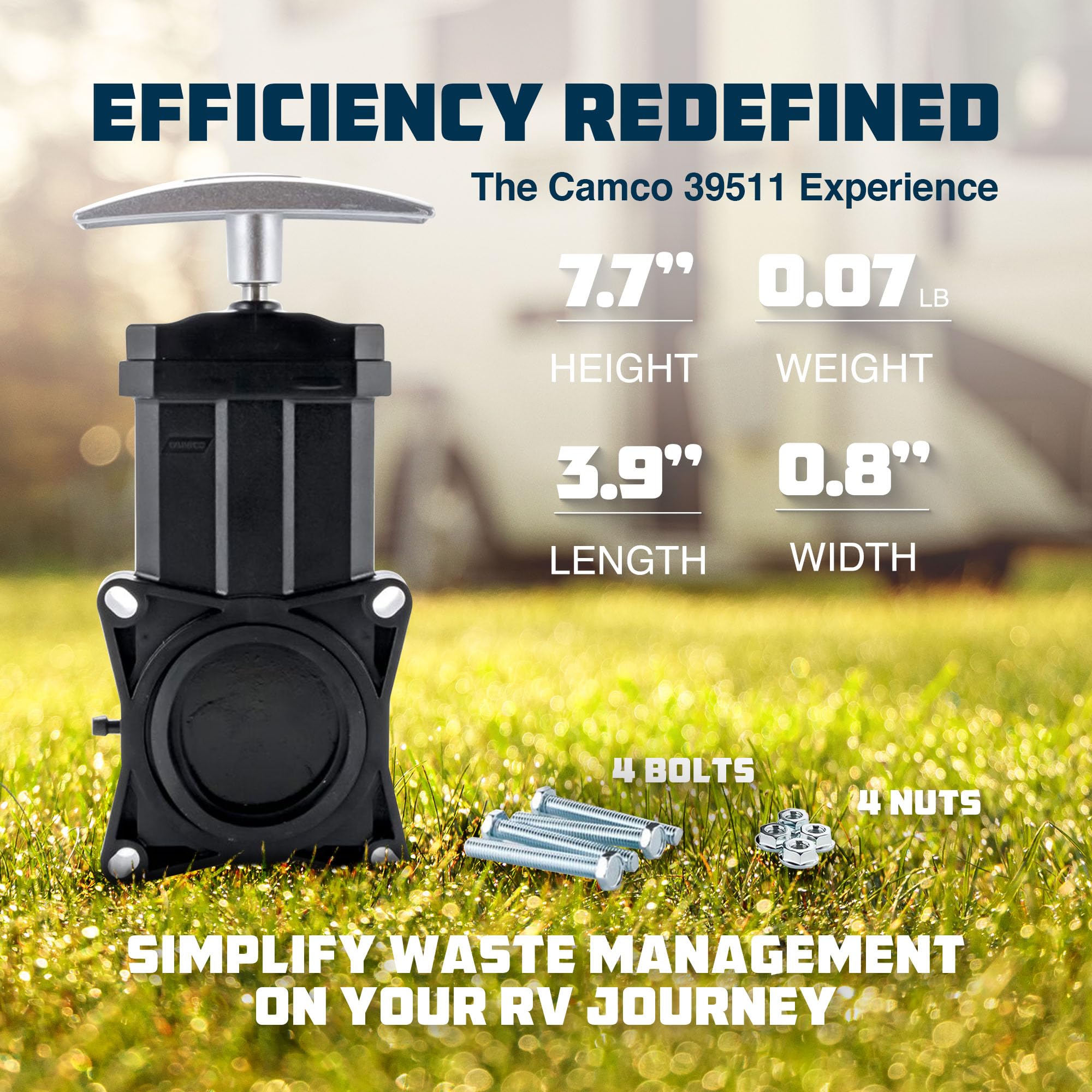 Camco Replacement RV Waste Valve with Handle - Features Durable Metal Handle & 1.5-Inch Diameter Valve Opening (39501)