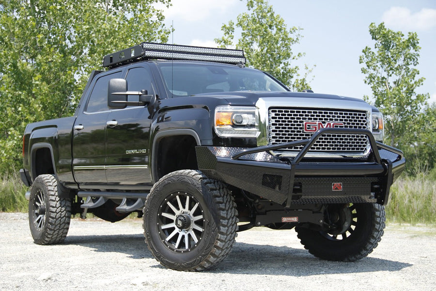 Fab Fours Black Steel GM11-S2862-1 Front Ranch Bumper 2 Stage Black Powder Coated w/Pre-Runner Grill Guard Incl. Light Cut-Outs